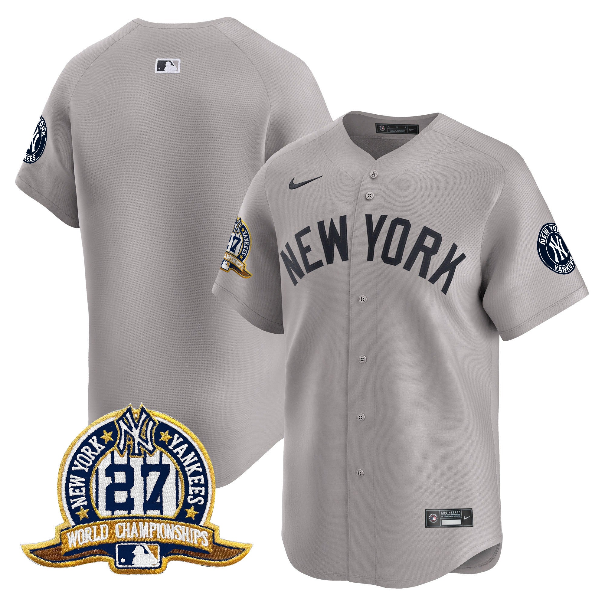 Men's New York Yankees 27 Time Champions Patch Vapor Premier Limited Jersey - All Stitched - Gray, Team