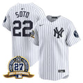 Men's New York Yankees 27 Time Champions Patch Vapor Premier Limited Jersey - All Stitched - White, Juan Soto
