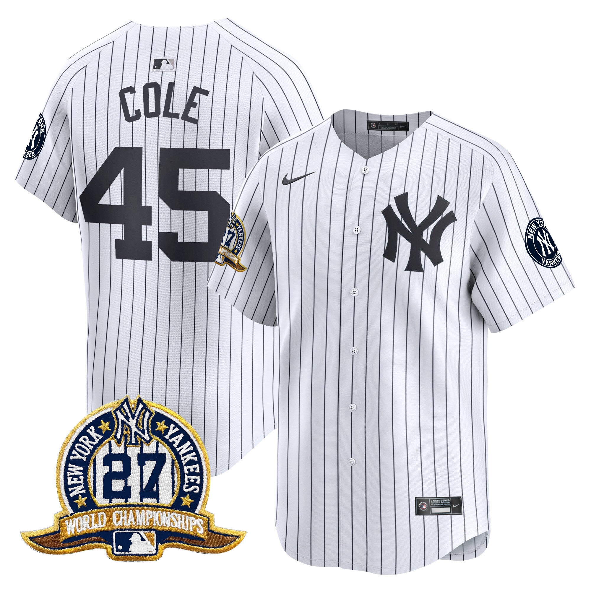 Men's New York Yankees 27 Time Champions Patch Vapor Premier Limited Jersey - All Stitched - White, Gerrit Cole