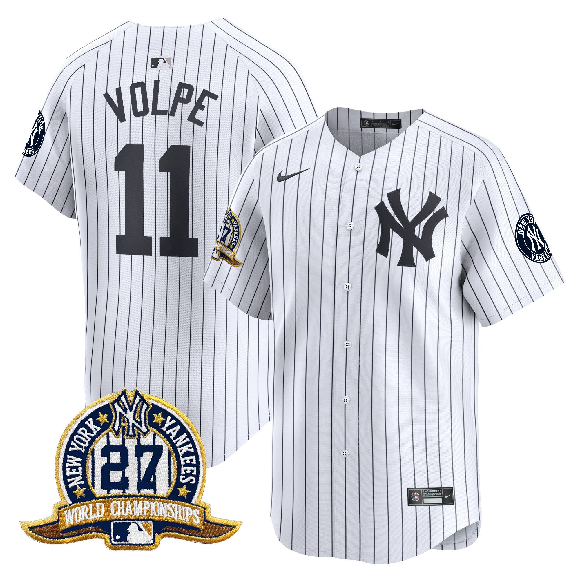 Men's New York Yankees 27 Time Champions Patch Vapor Premier Limited Jersey - All Stitched - White, Anthony Volpe