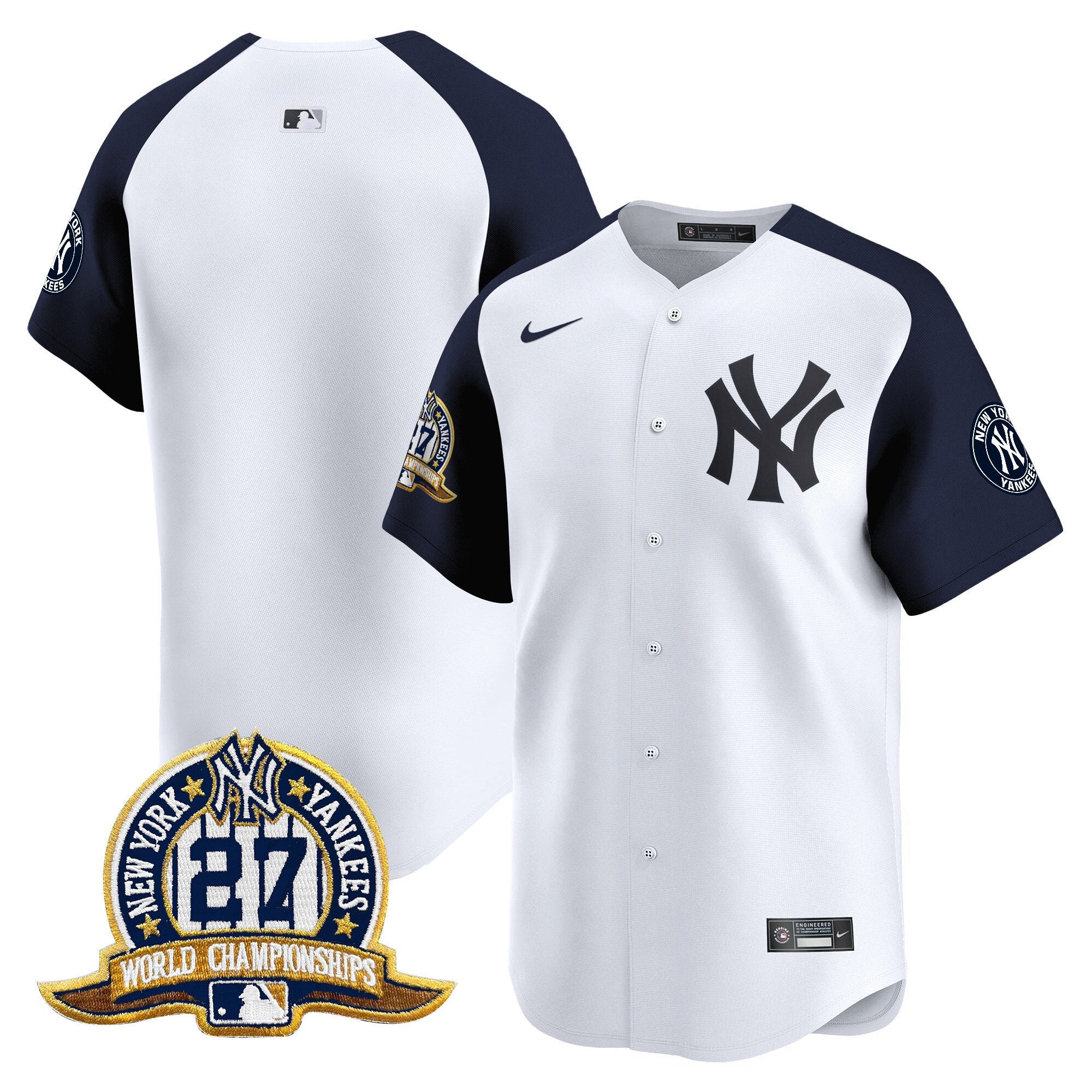 Men's New York Yankees 27 Time Champions Patch Vapor Premier Limited Jersey - All Stitched - White Alternate, Team