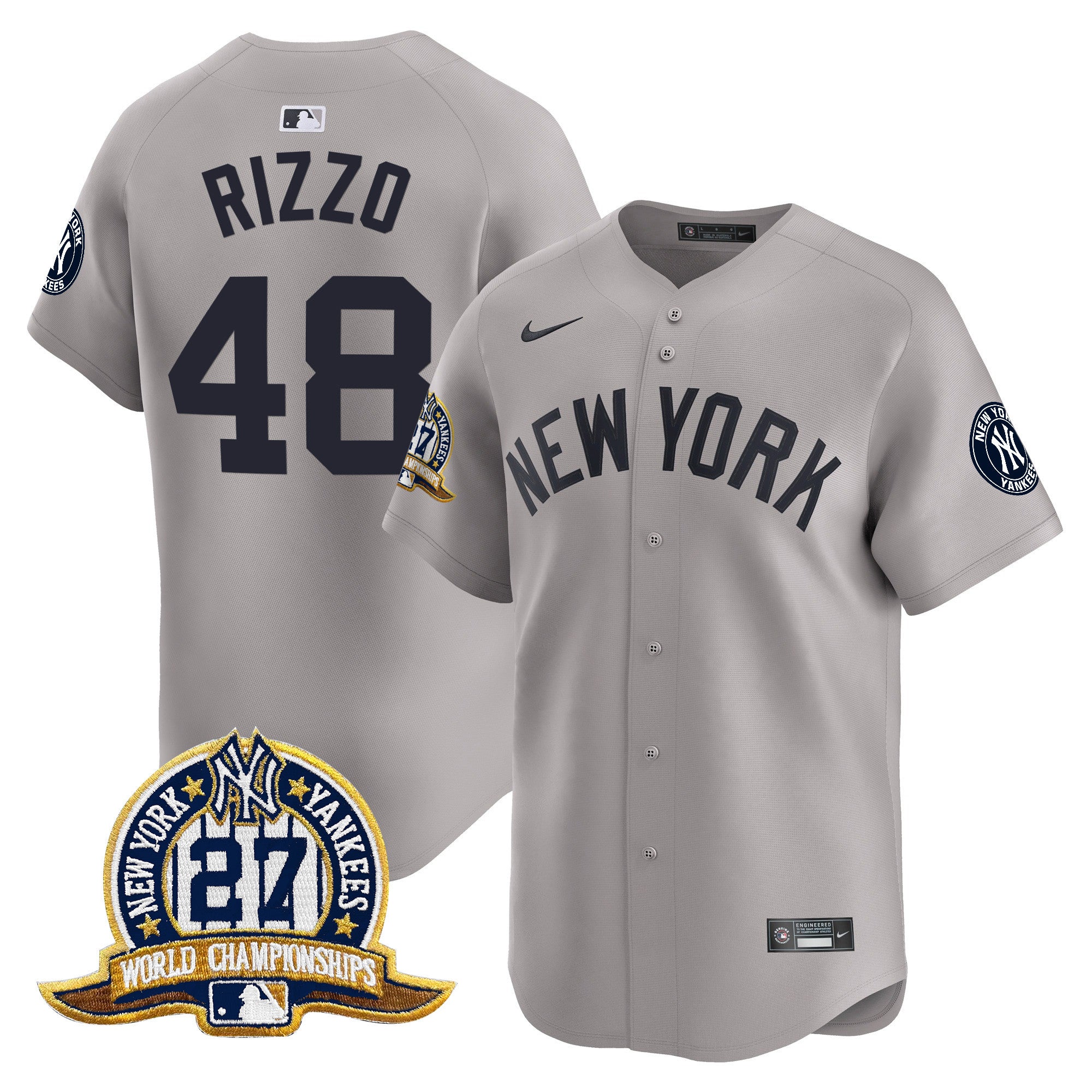Men's New York Yankees 27 Time Champions Patch Vapor Premier Limited Jersey - All Stitched - Gray, Anthony Rizzo