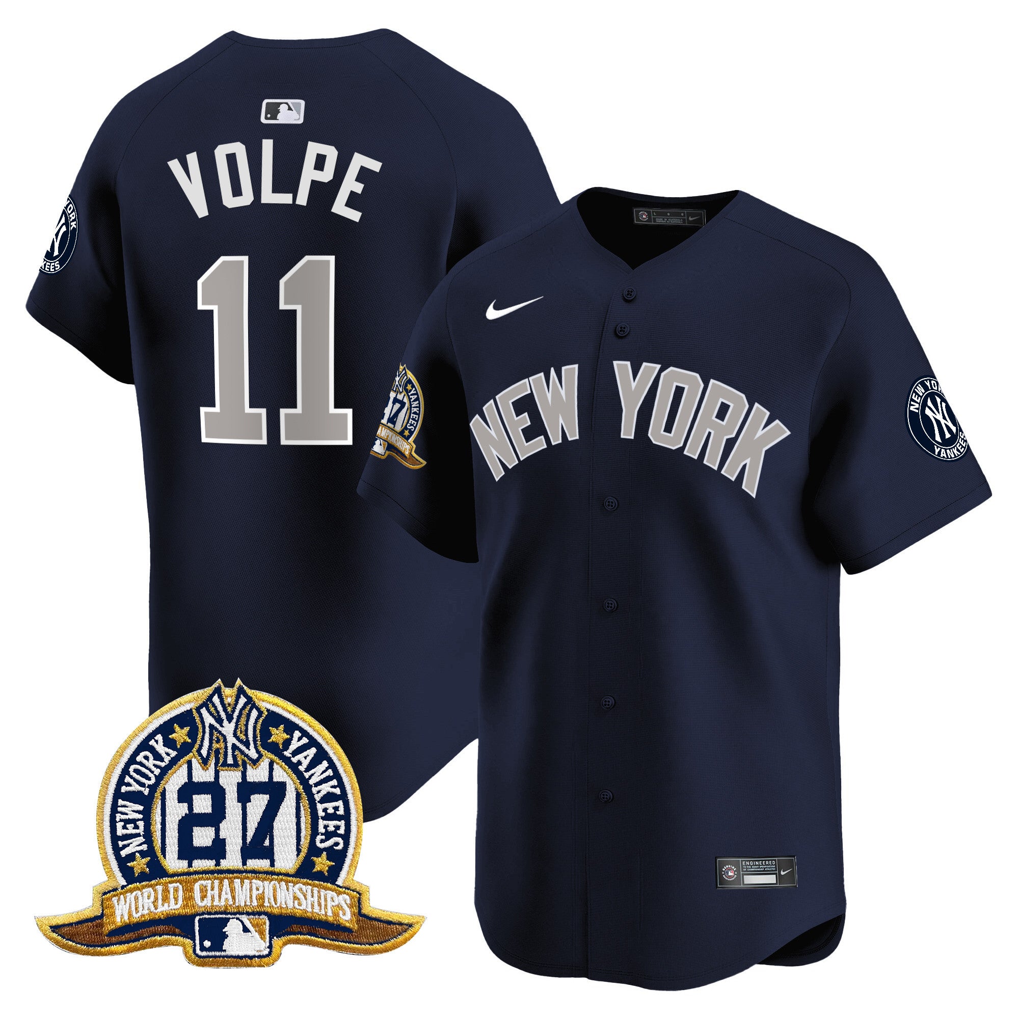 Men's New York Yankees 27 Time Champions Patch Vapor Premier Limited Jersey - All Stitched - Alternate, Anthony Volpe