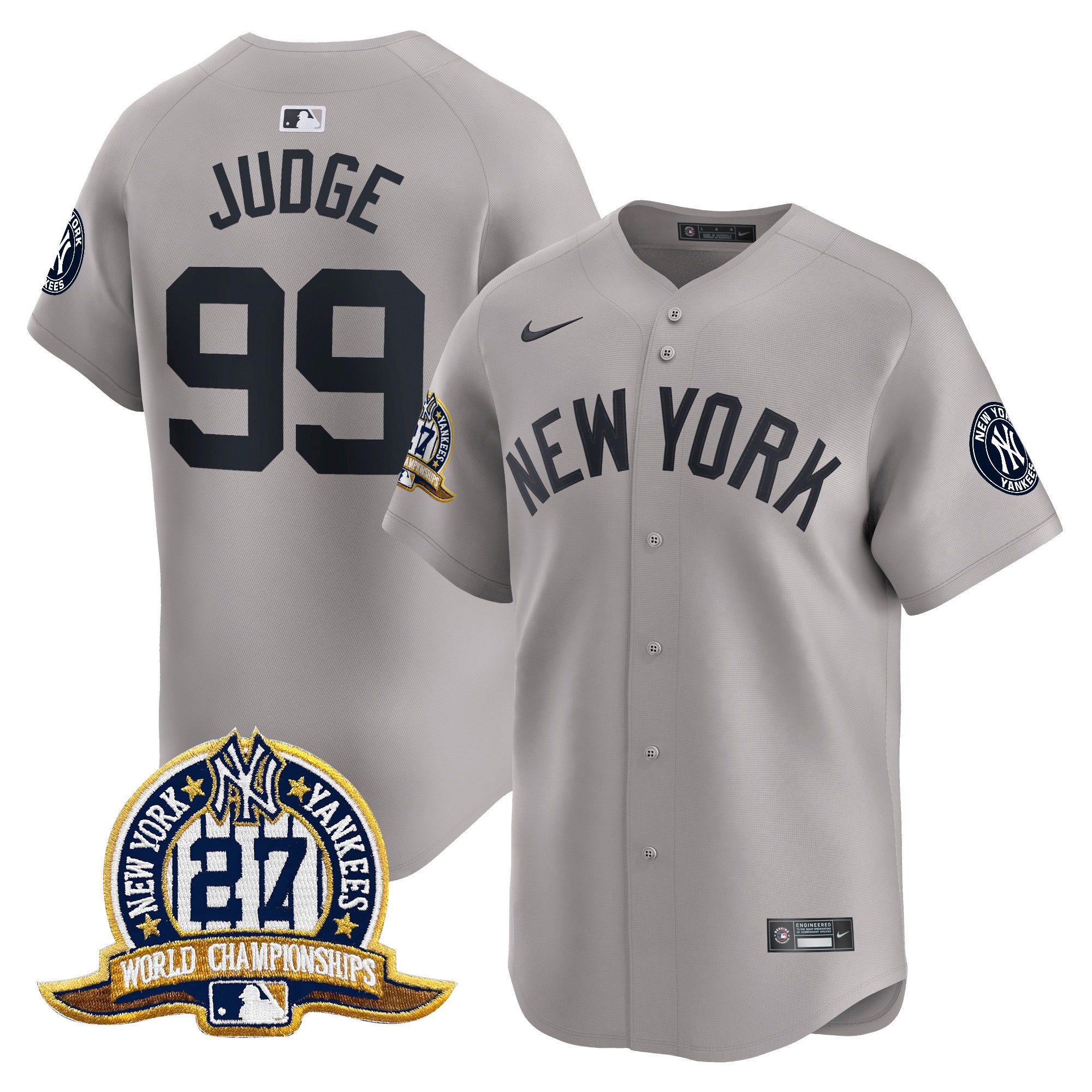 Men's New York Yankees 27 Time Champions Patch Vapor Premier Limited Jersey - All Stitched - Gray, Aaron Judge