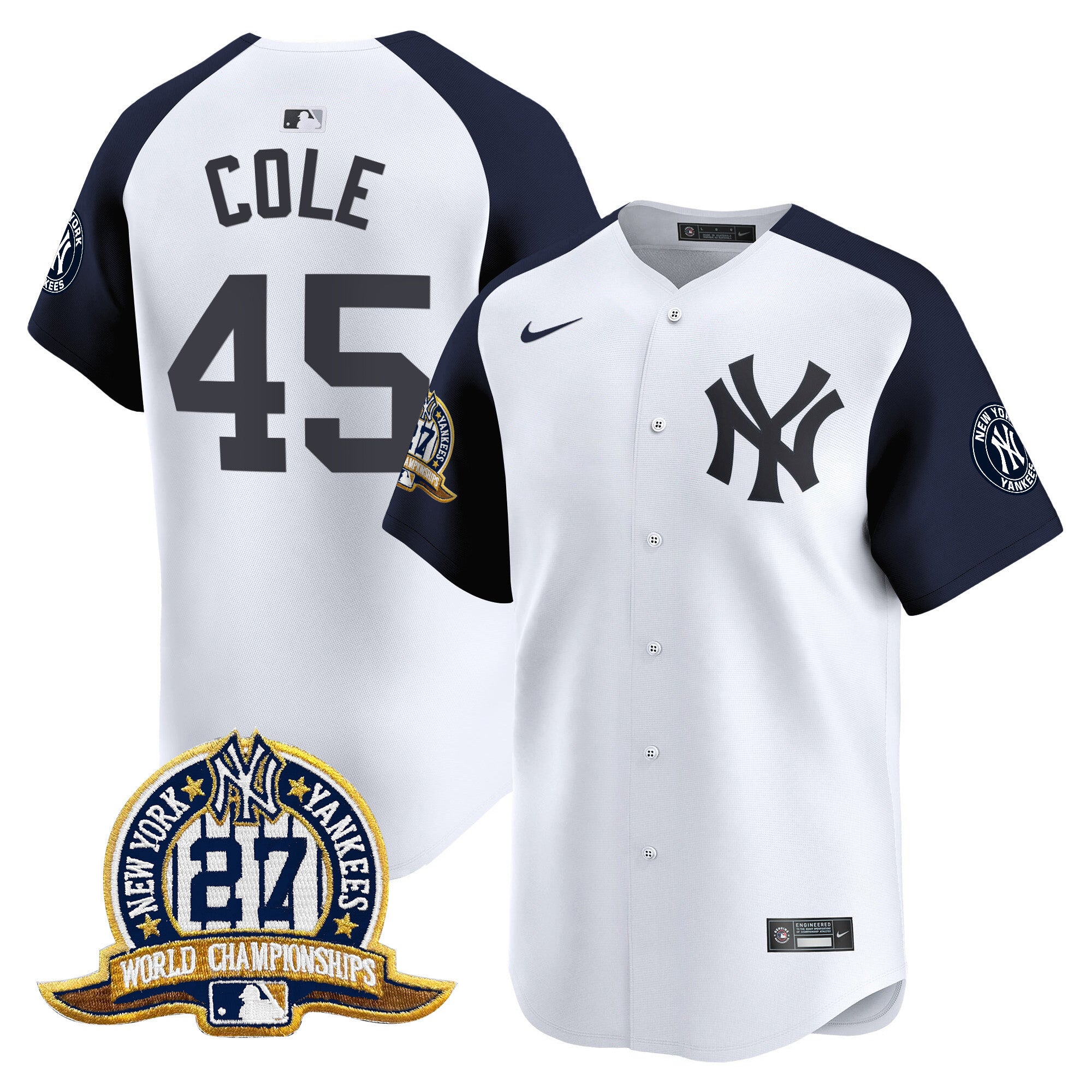 Men's New York Yankees 27 Time Champions Patch Vapor Premier Limited Jersey - All Stitched - White Alternate, Gerrit Cole