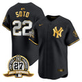 Men's New York Yankees 27 Time Champions Patch Vapor Premier Limited Jersey - All Stitched - Black Gold, Juan Soto