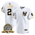 Men's New York Yankees 27 Time Champions Patch Vapor Premier Limited Jersey - All Stitched - White Gold, Derek Jeter