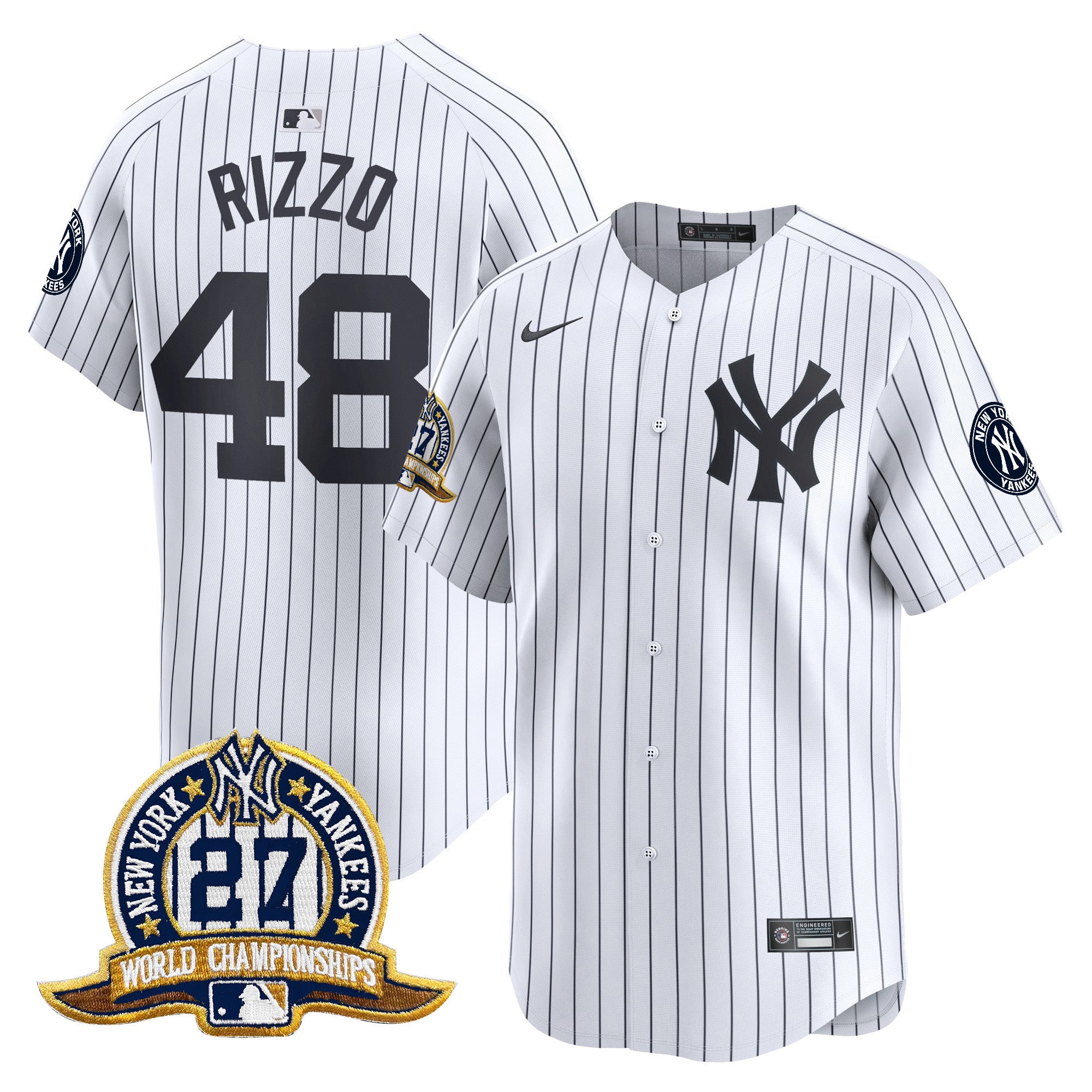 Men's New York Yankees 27 Time Champions Patch Vapor Premier Limited Jersey - All Stitched - White, Anthony Rizzo
