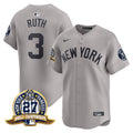 Men's New York Yankees 27 Time Champions Patch Vapor Premier Limited Jersey - All Stitched - Gray, Babe Ruth