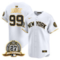 Men's New York Yankees 27 Time Champions Patch Vapor Premier Limited Jersey V2 - All Stitched - White Gold, Aaron Judge