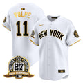 Men's New York Yankees 27 Time Champions Patch Vapor Premier Limited Jersey V2 - All Stitched - White Gold, Anthony Volpe