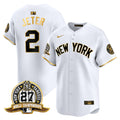 Men's New York Yankees 27 Time Champions Patch Vapor Premier Limited Jersey V2 - All Stitched - White Gold, Derek Jeter