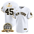 Men's New York Yankees 27 Time Champions Patch Vapor Premier Limited Jersey V2 - All Stitched - White Gold, Gerrit Cole