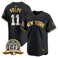Men's New York Yankees 27 Time Champions Patch Vapor Premier Limited Jersey V2 - All Stitched - Black Gold, Anthony Volpe