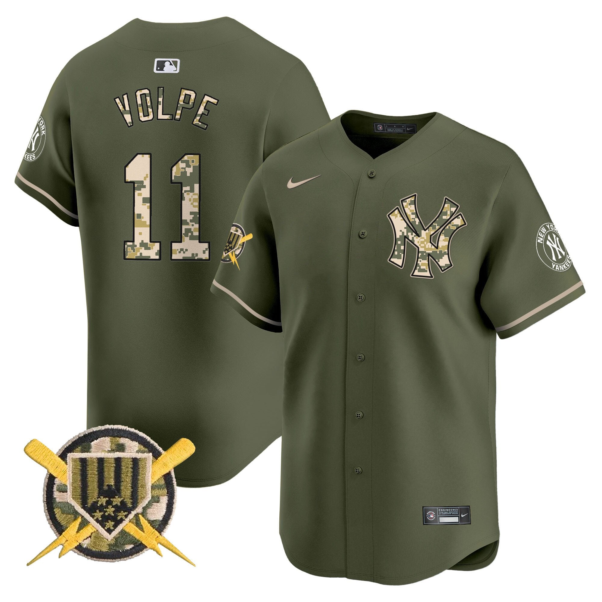 Men's New York Yankees Armed Forces Day Vapor Premier Limited Jersey - All Stitched - Green, Anthony Volpe