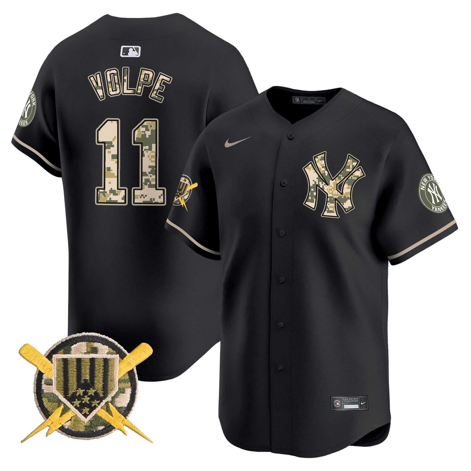 Men's New York Yankees Armed Forces Day Vapor Premier Limited Jersey - All Stitched - Black, Anthony Volpe