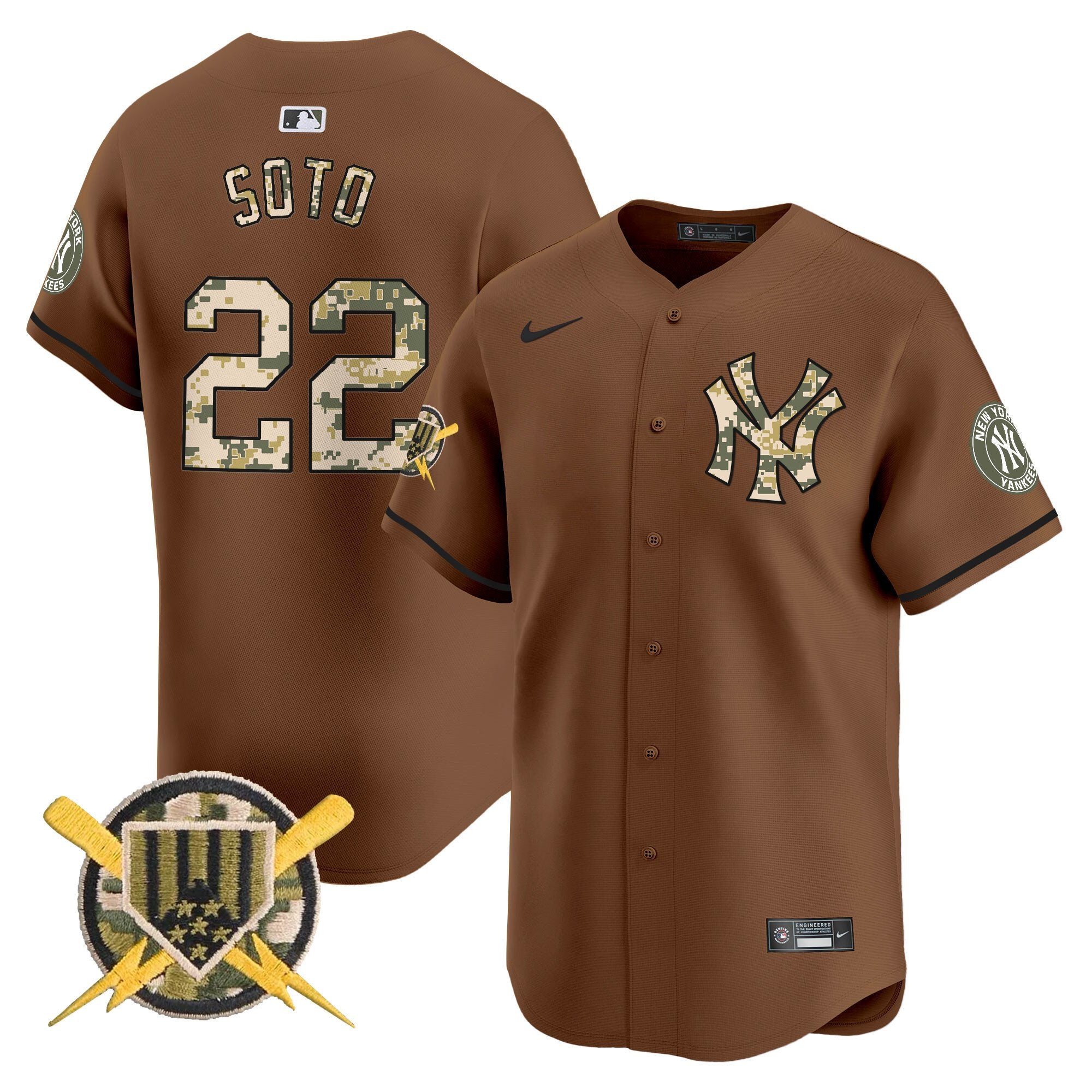 Men's New York Yankees Armed Forces Day Vapor Premier Limited Jersey - All Stitched - Brown, Juan Soto