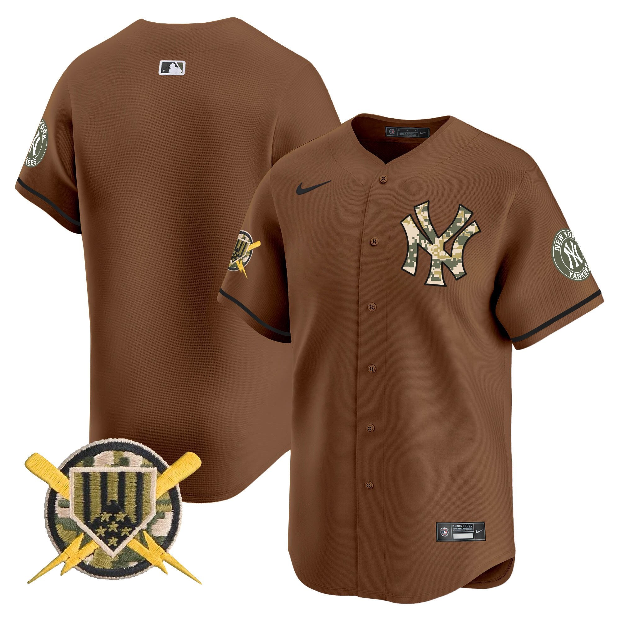 Men's New York Yankees Armed Forces Day Vapor Premier Limited Jersey - All Stitched - Brown, Team