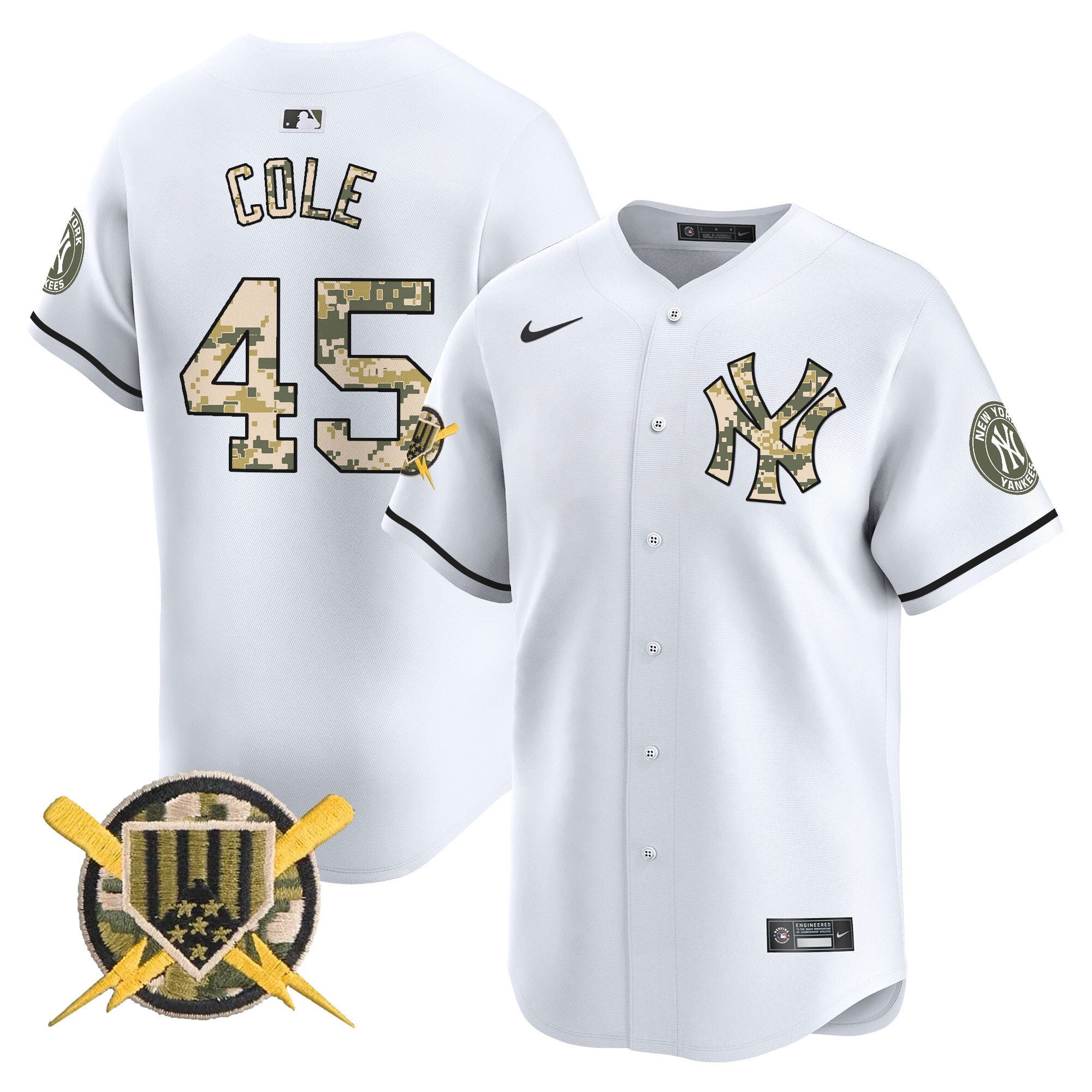 Men's New York Yankees Armed Forces Day Vapor Premier Limited Jersey - All Stitched - White, Gerrit Cole