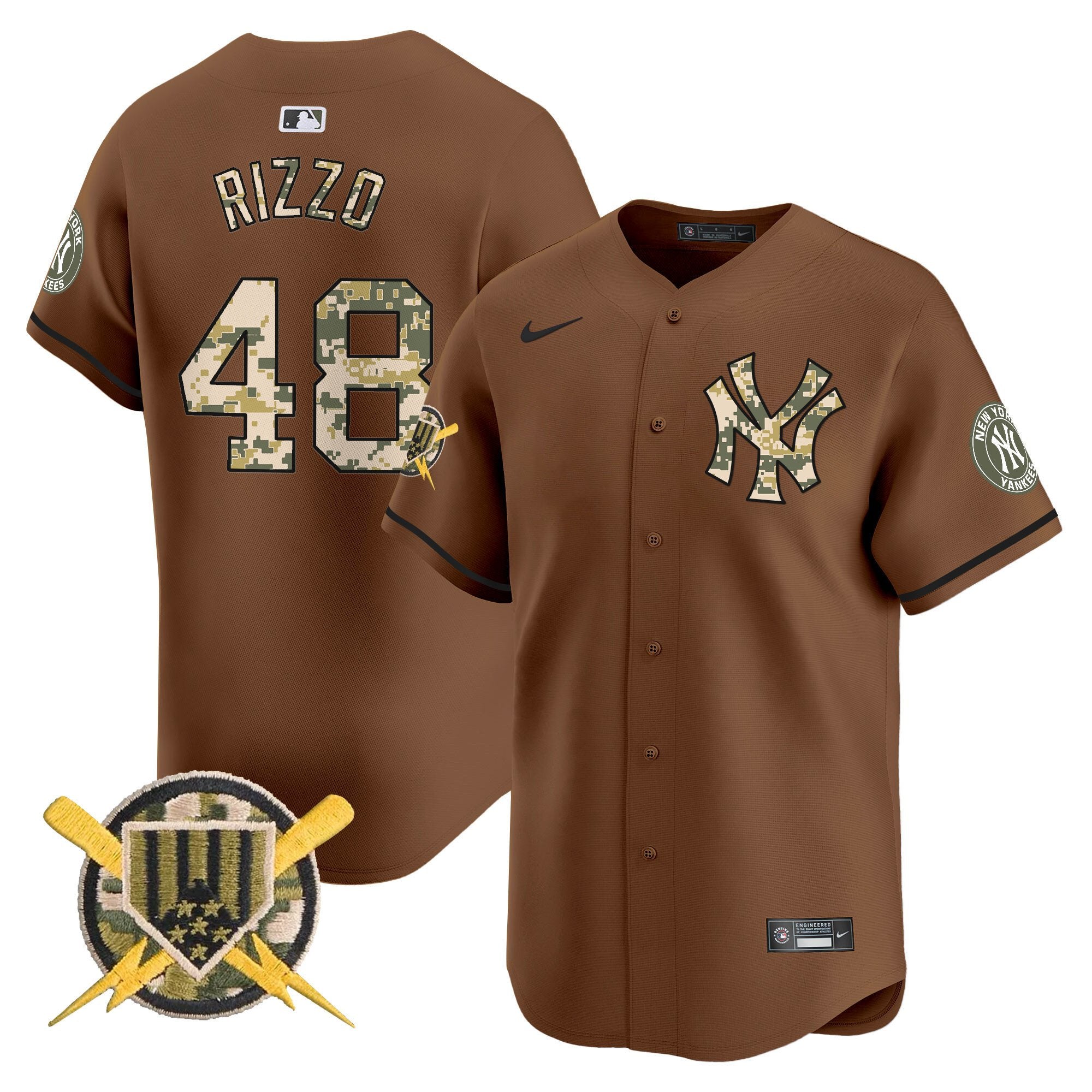 Men's New York Yankees Armed Forces Day Vapor Premier Limited Jersey - All Stitched - Brown, Anthony Rizzo