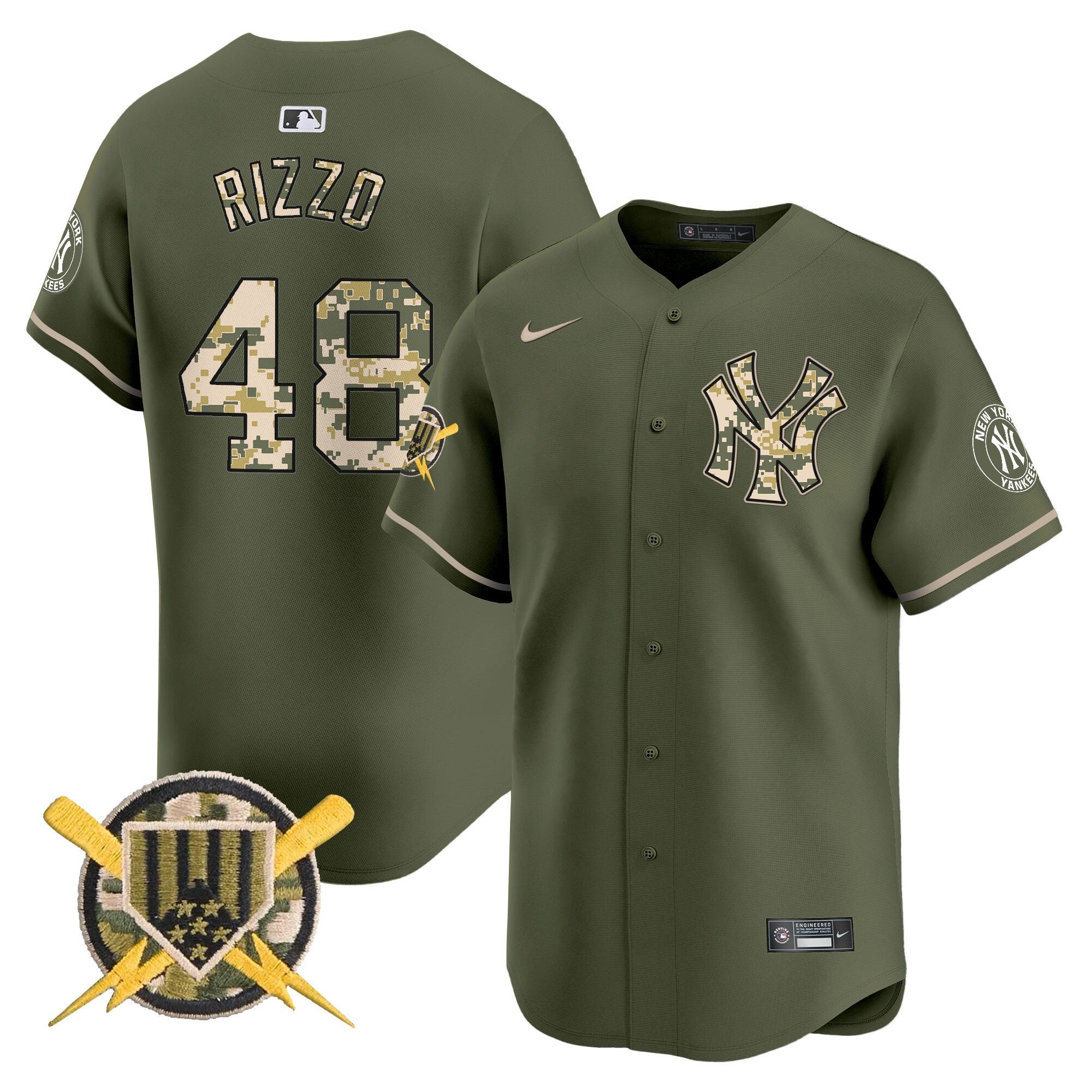 Men's New York Yankees Armed Forces Day Vapor Premier Limited Jersey - All Stitched - Green, Anthony Rizzo