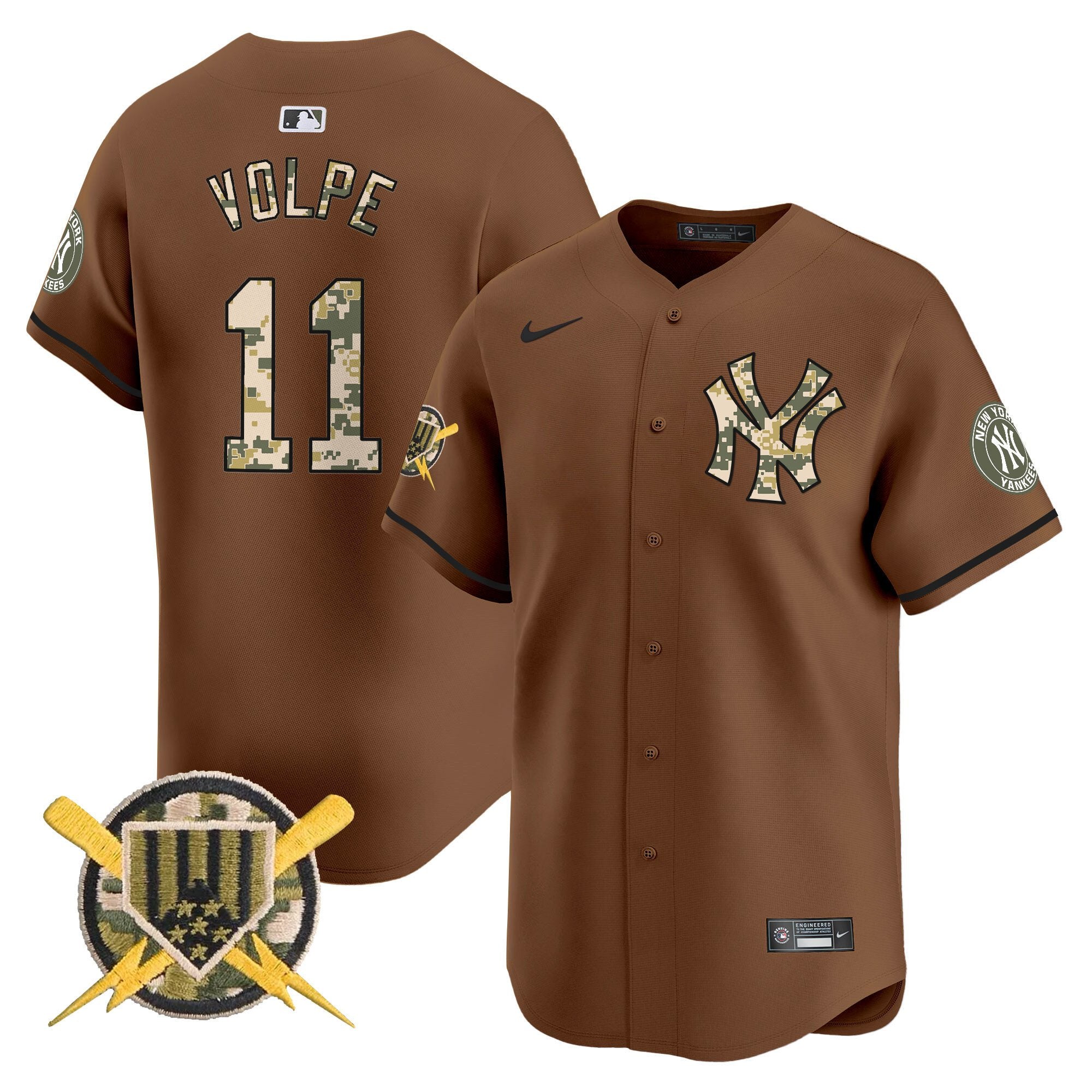 Men's New York Yankees Armed Forces Day Vapor Premier Limited Jersey - All Stitched - Brown, Anthony Volpe