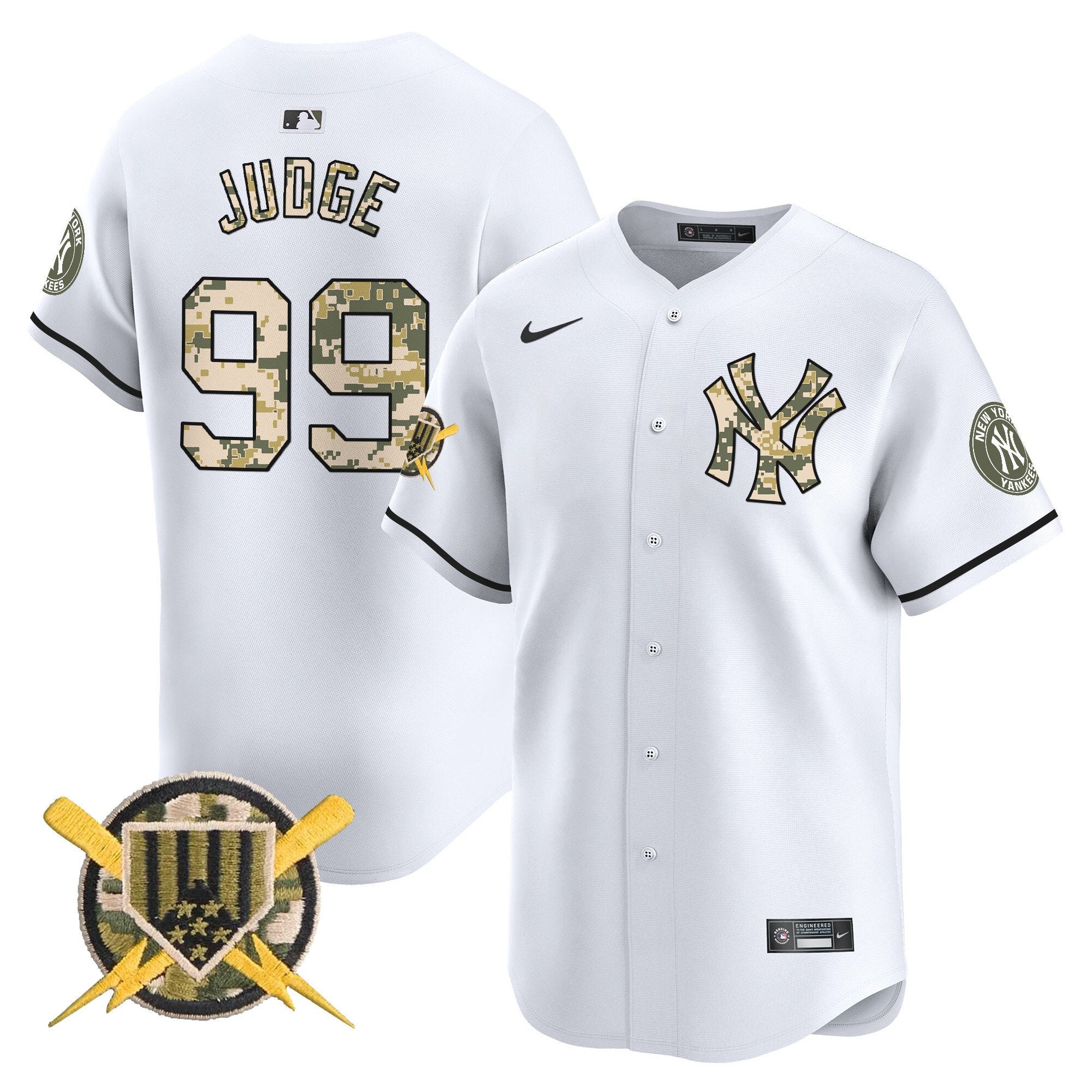 Men's New York Yankees Armed Forces Day Vapor Premier Limited Jersey - All Stitched - White, Aaron Judge