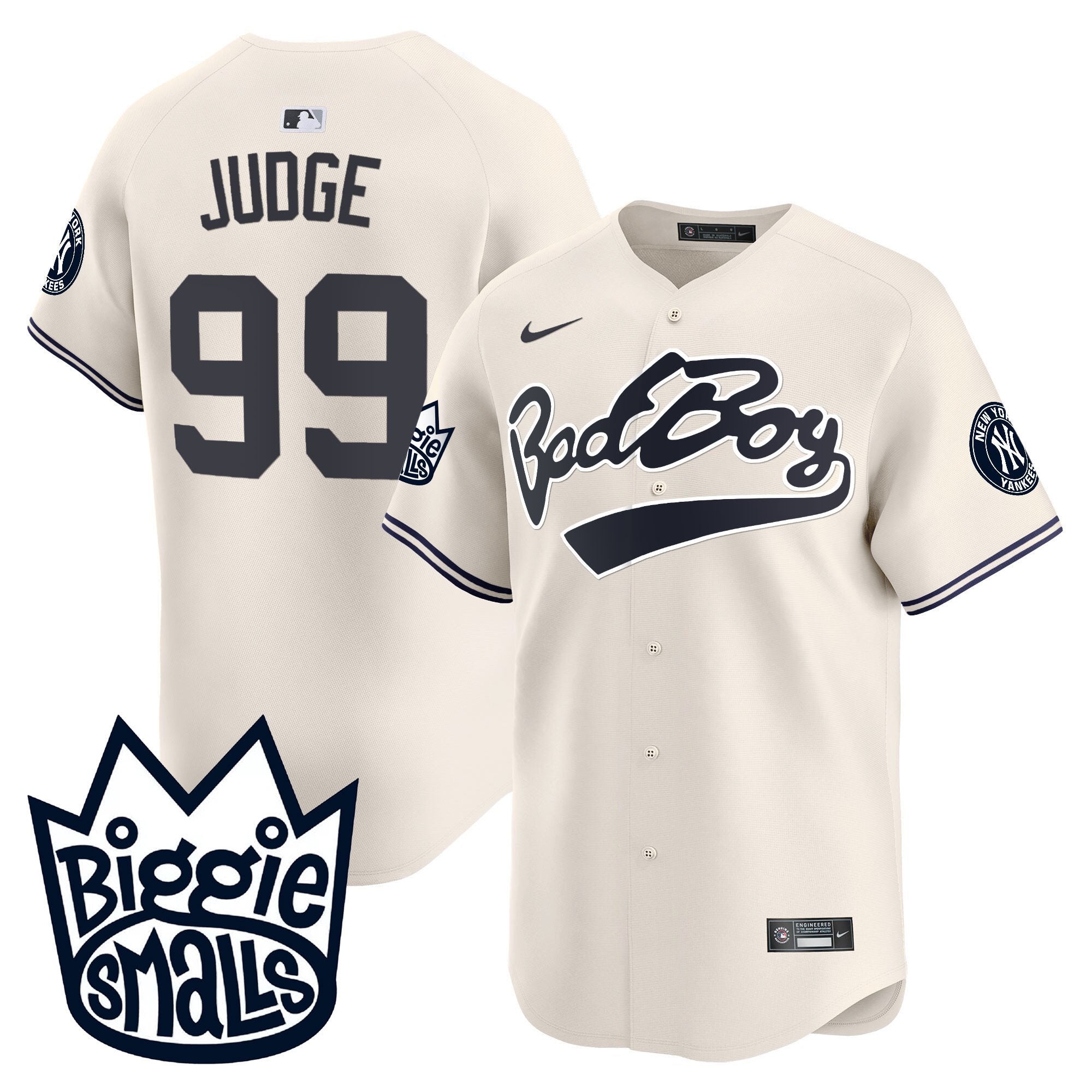 Men's New York Yankees Biggie Smalls Vapor Premier Limited Jersey - All Stitched - Cream, Aaron Judge