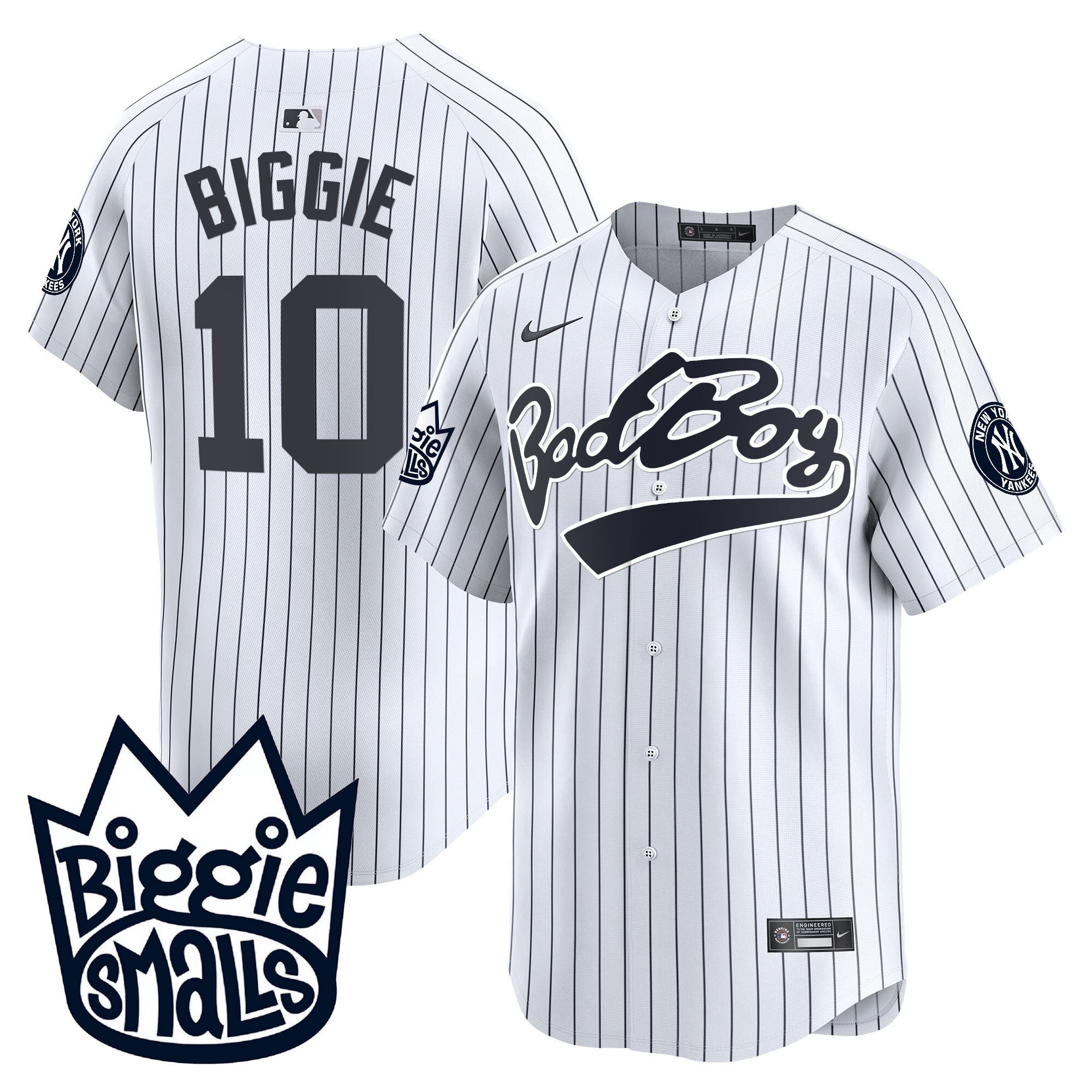 Men's New York Yankees Biggie Smalls Vapor Premier Limited Jersey - All Stitched - White, #10 Biggie