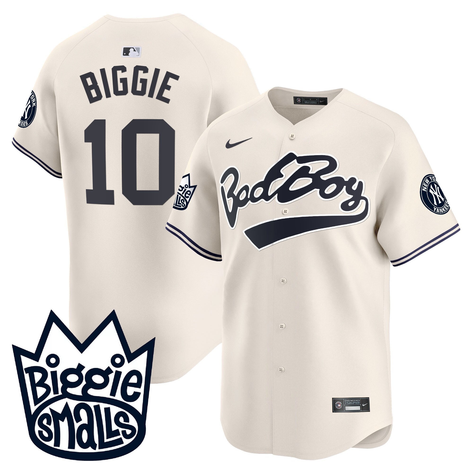 Men's New York Yankees Biggie Smalls Vapor Premier Limited Jersey - All Stitched - Cream, #10 Biggie