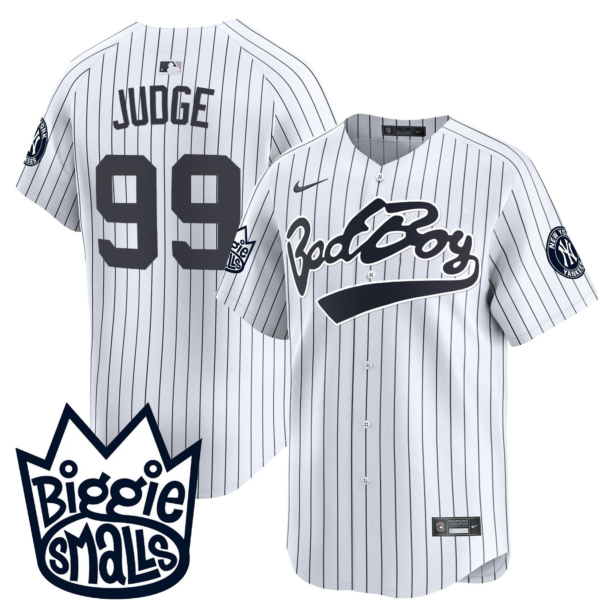 Men's New York Yankees Biggie Smalls Vapor Premier Limited Jersey - All Stitched - White, Aaron Judge