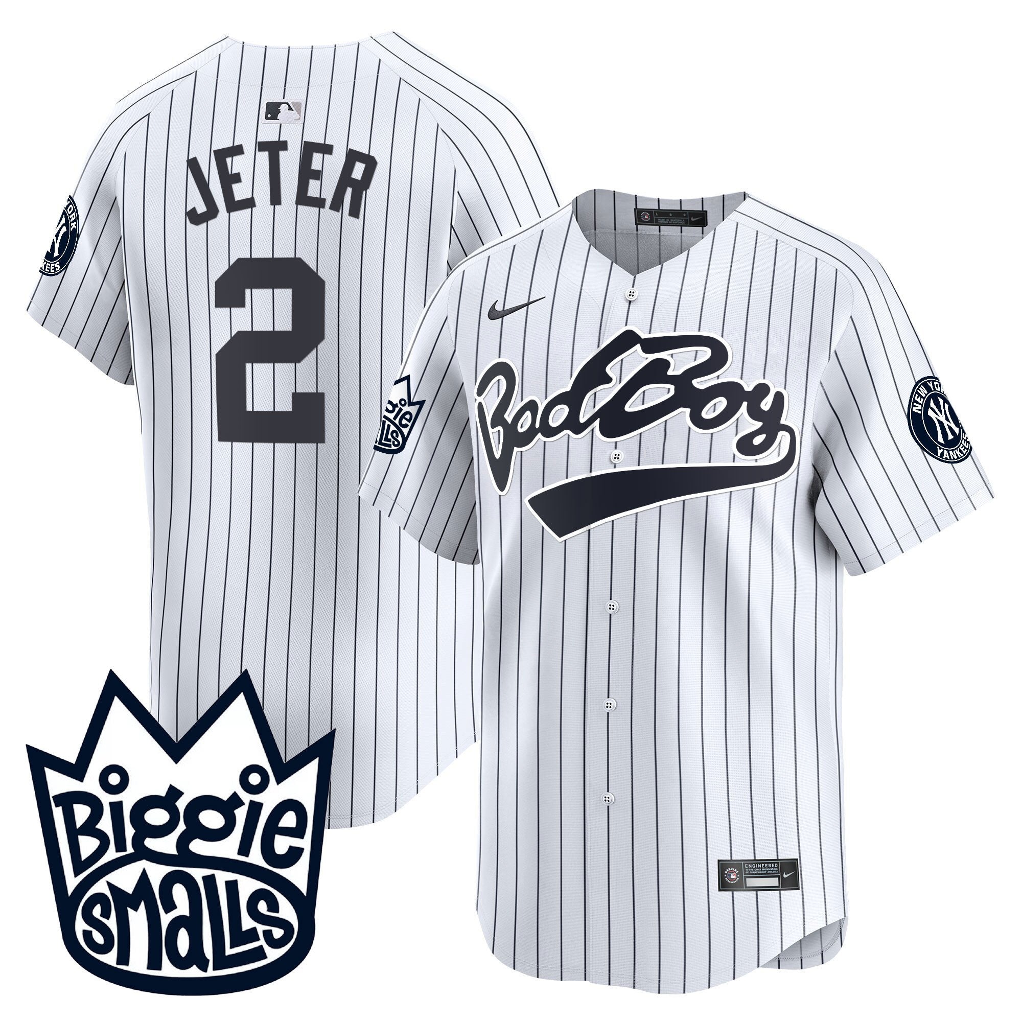Men's New York Yankees Biggie Smalls Vapor Premier Limited Jersey - All Stitched - White, Derek Jeter