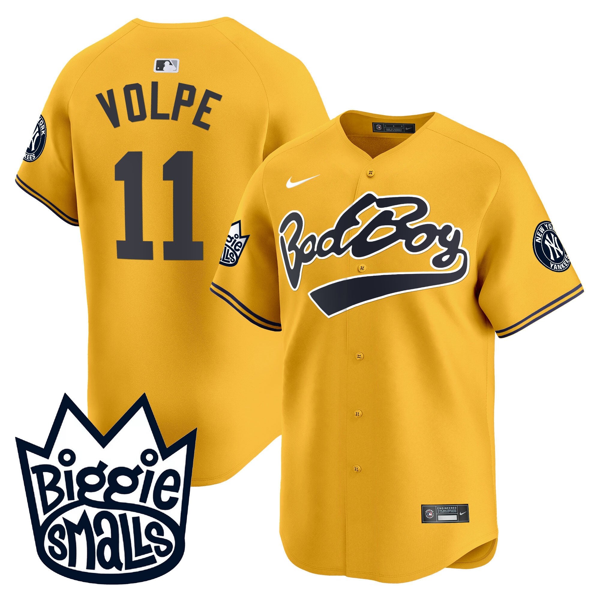 Men's New York Yankees Biggie Smalls Vapor Premier Limited Jersey - All Stitched - Gold, Anthony Volpe