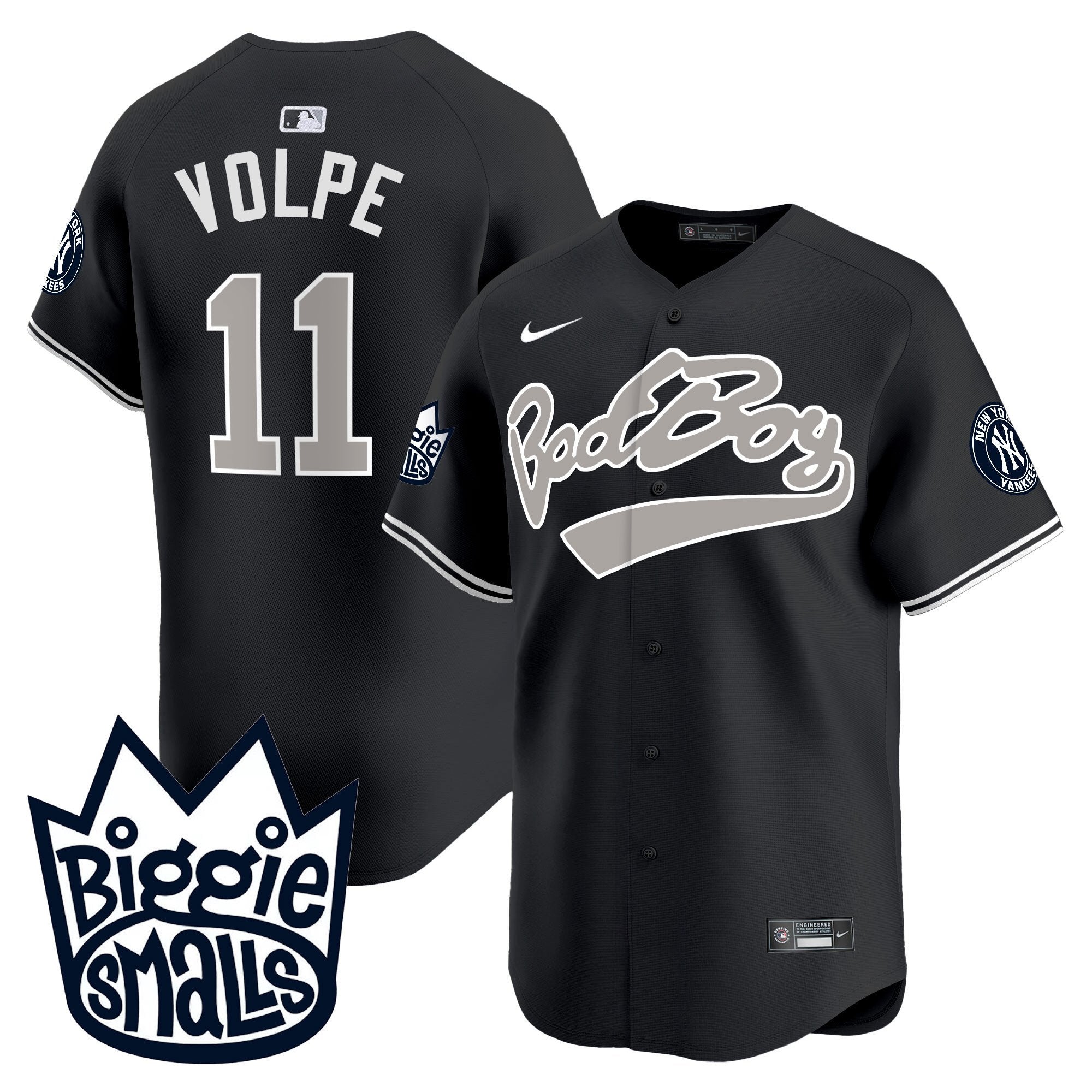 Men's New York Yankees Biggie Smalls Vapor Premier Limited Jersey - All Stitched - Black, Anthony Volpe
