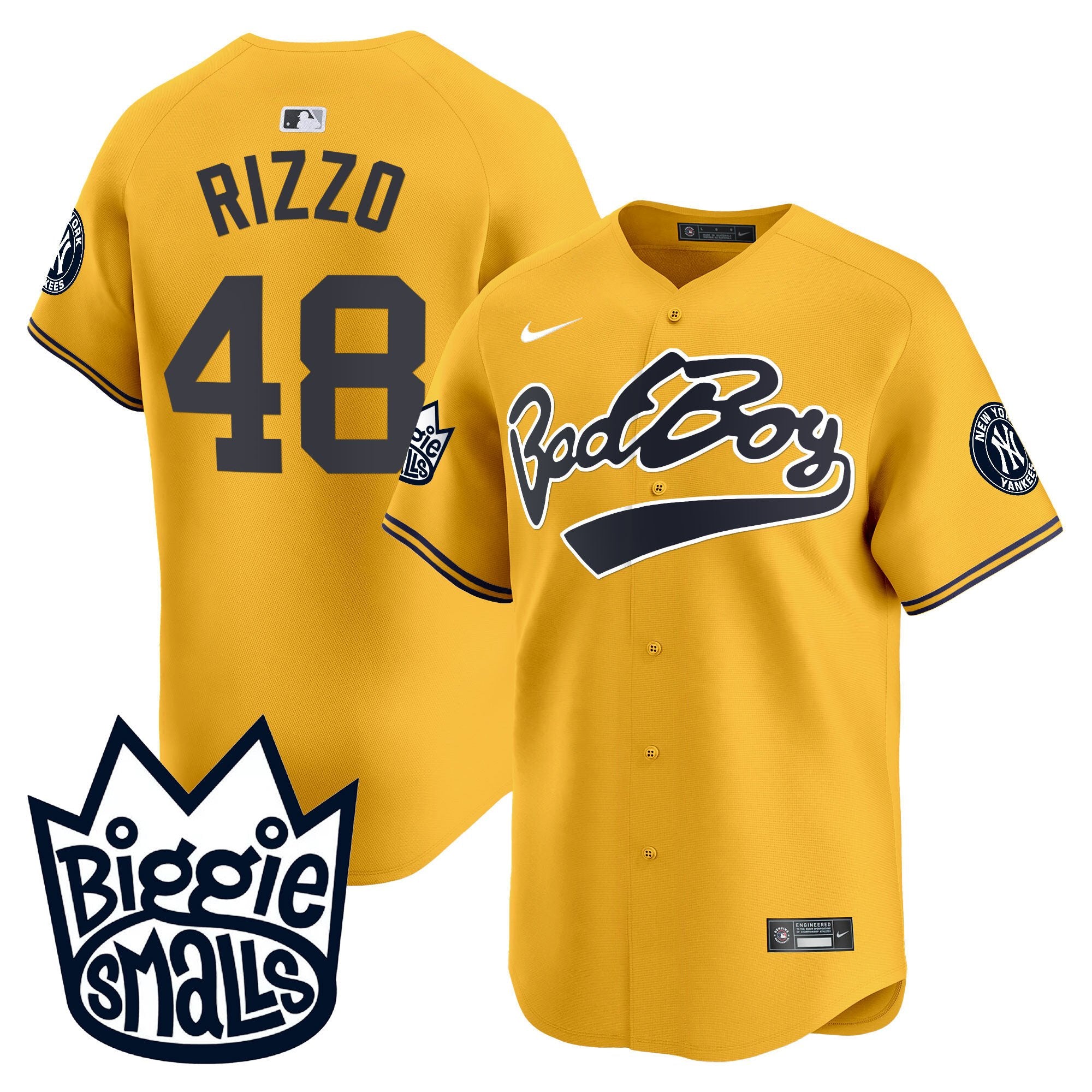 Men's New York Yankees Biggie Smalls Vapor Premier Limited Jersey - All Stitched - Gold, Anthony Rizzo