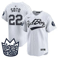 Men's New York Yankees Biggie Smalls Vapor Premier Limited Jersey - All Stitched - White, Juan Soto