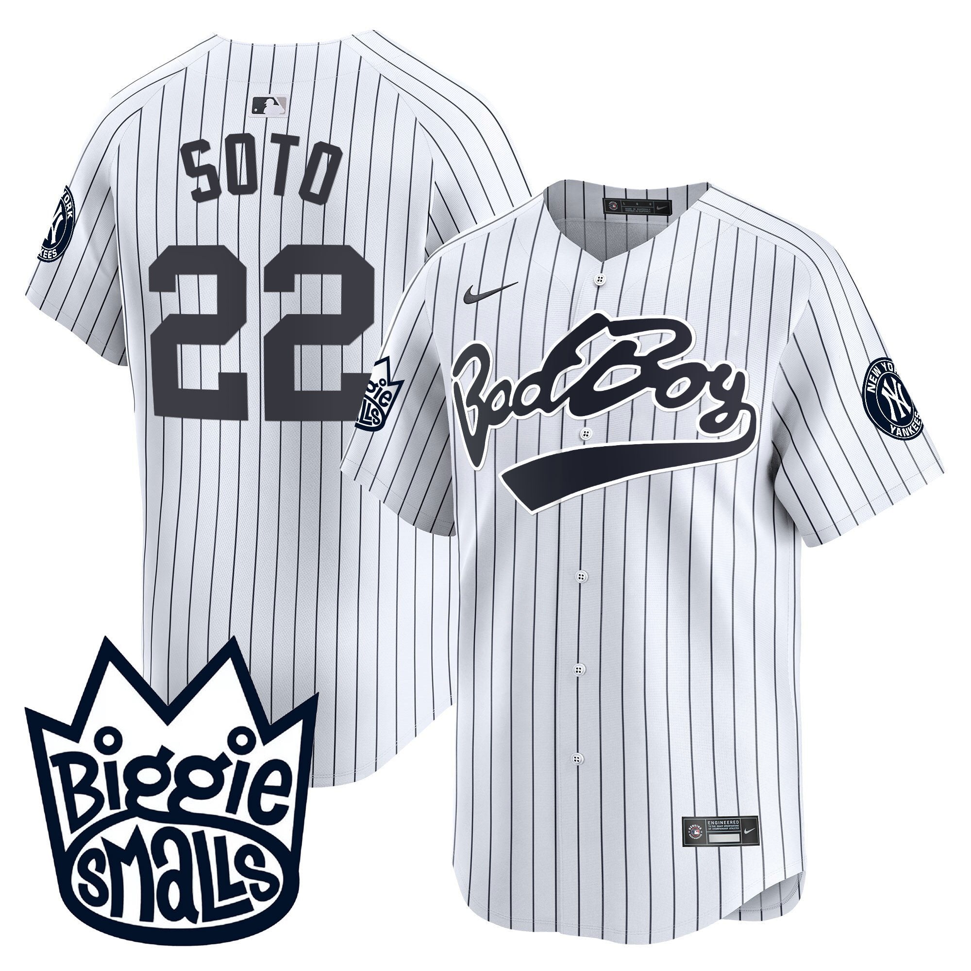 Men's New York Yankees Biggie Smalls Vapor Premier Limited Jersey - All Stitched - White, Juan Soto