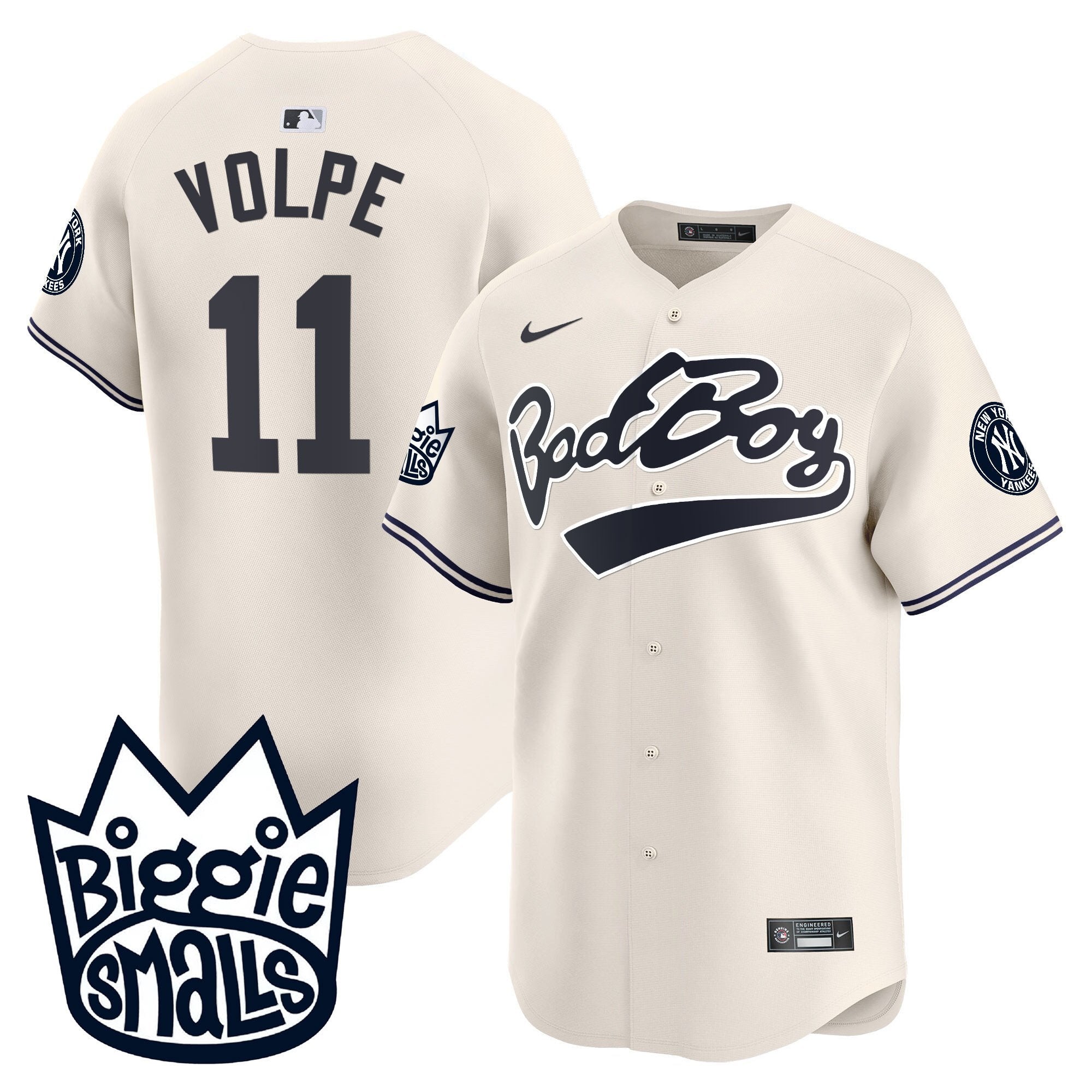 Men's New York Yankees Biggie Smalls Vapor Premier Limited Jersey - All Stitched - Cream, Anthony Volpe