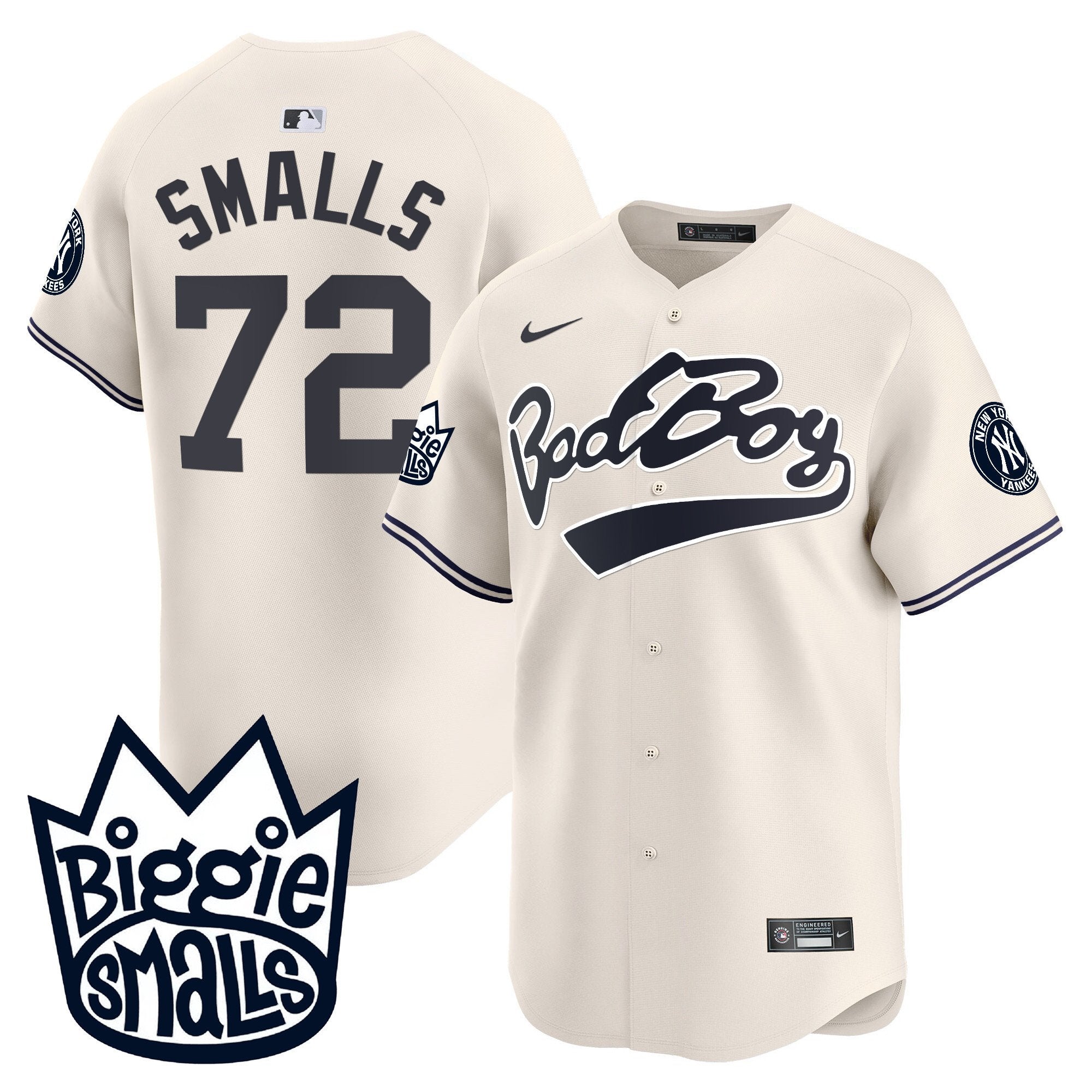 Men's New York Yankees Biggie Smalls Vapor Premier Limited Jersey - All Stitched - Cream, #72 Smalls