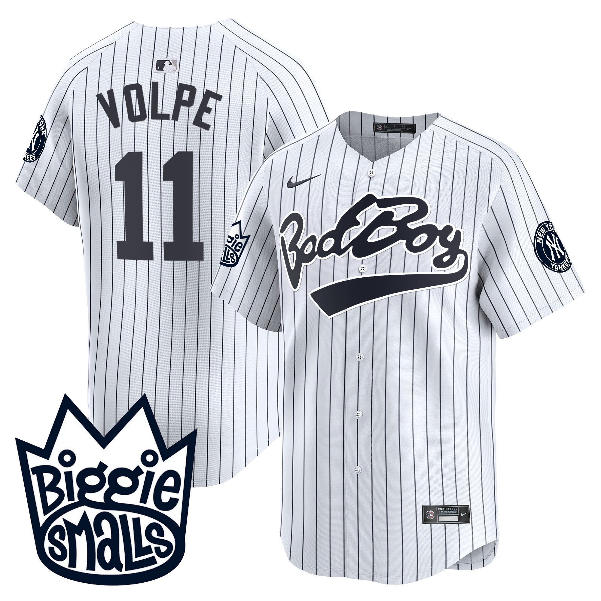 Men's New York Yankees Biggie Smalls Vapor Premier Limited Jersey - All Stitched - White, Anthony Volpe