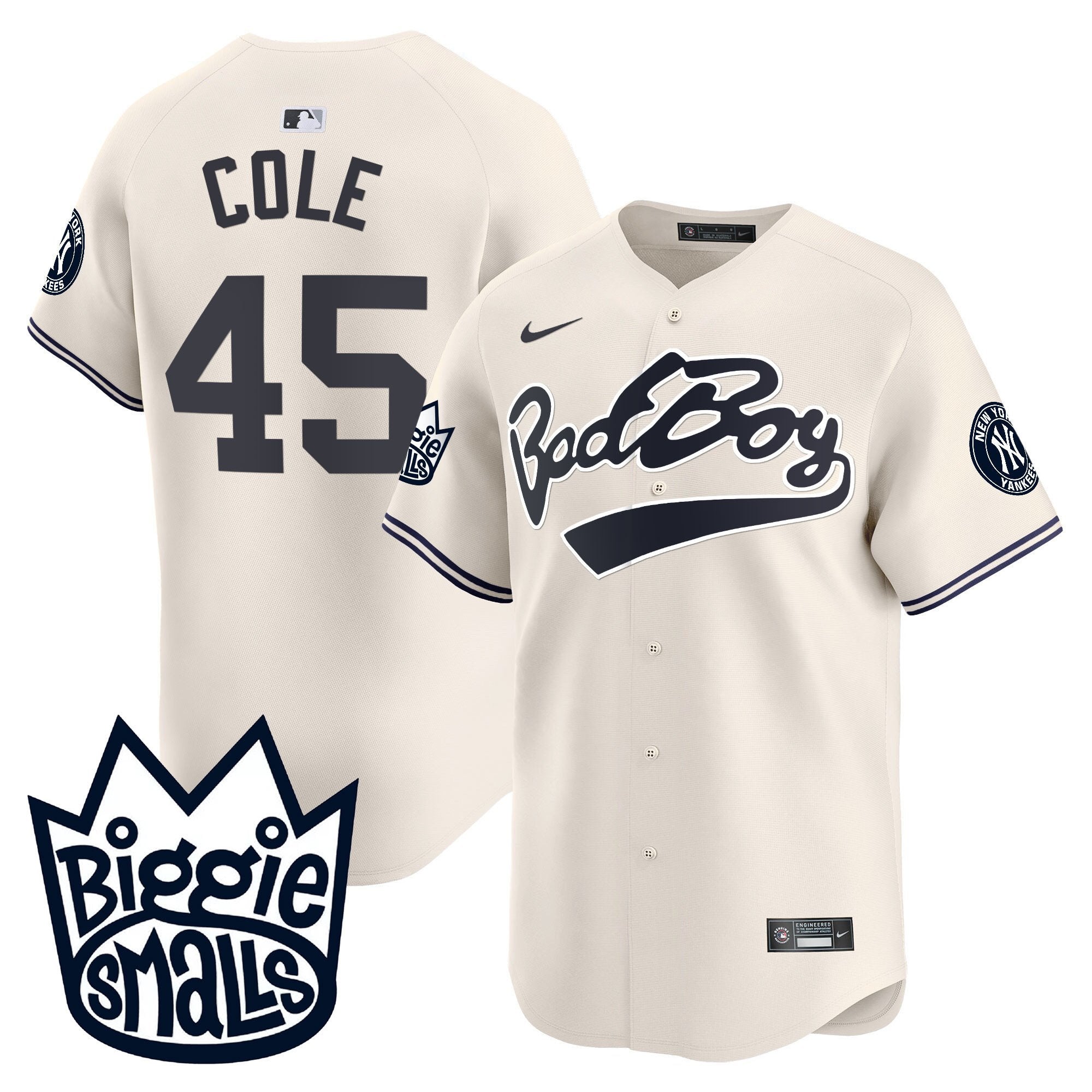 Men's New York Yankees Biggie Smalls Vapor Premier Limited Jersey - All Stitched - Cream, Gerrit Cole
