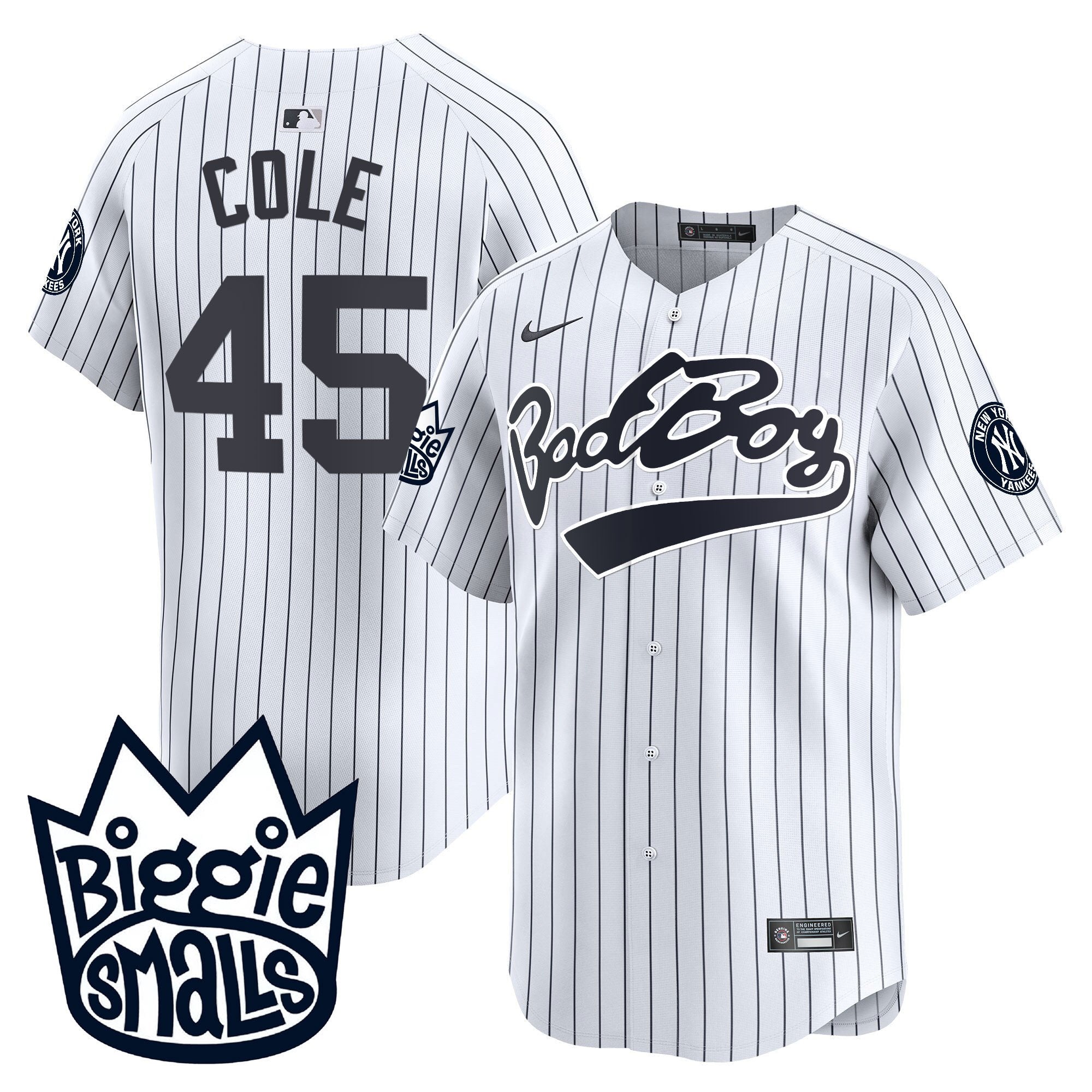 Men's New York Yankees Biggie Smalls Vapor Premier Limited Jersey - All Stitched - White, Gerrit Cole