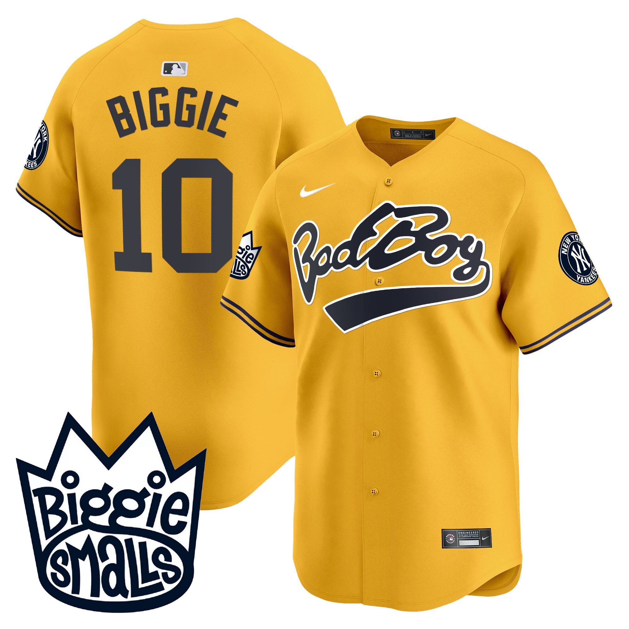 Men's New York Yankees Biggie Smalls Vapor Premier Limited Jersey - All Stitched - Gold, #10 Biggie