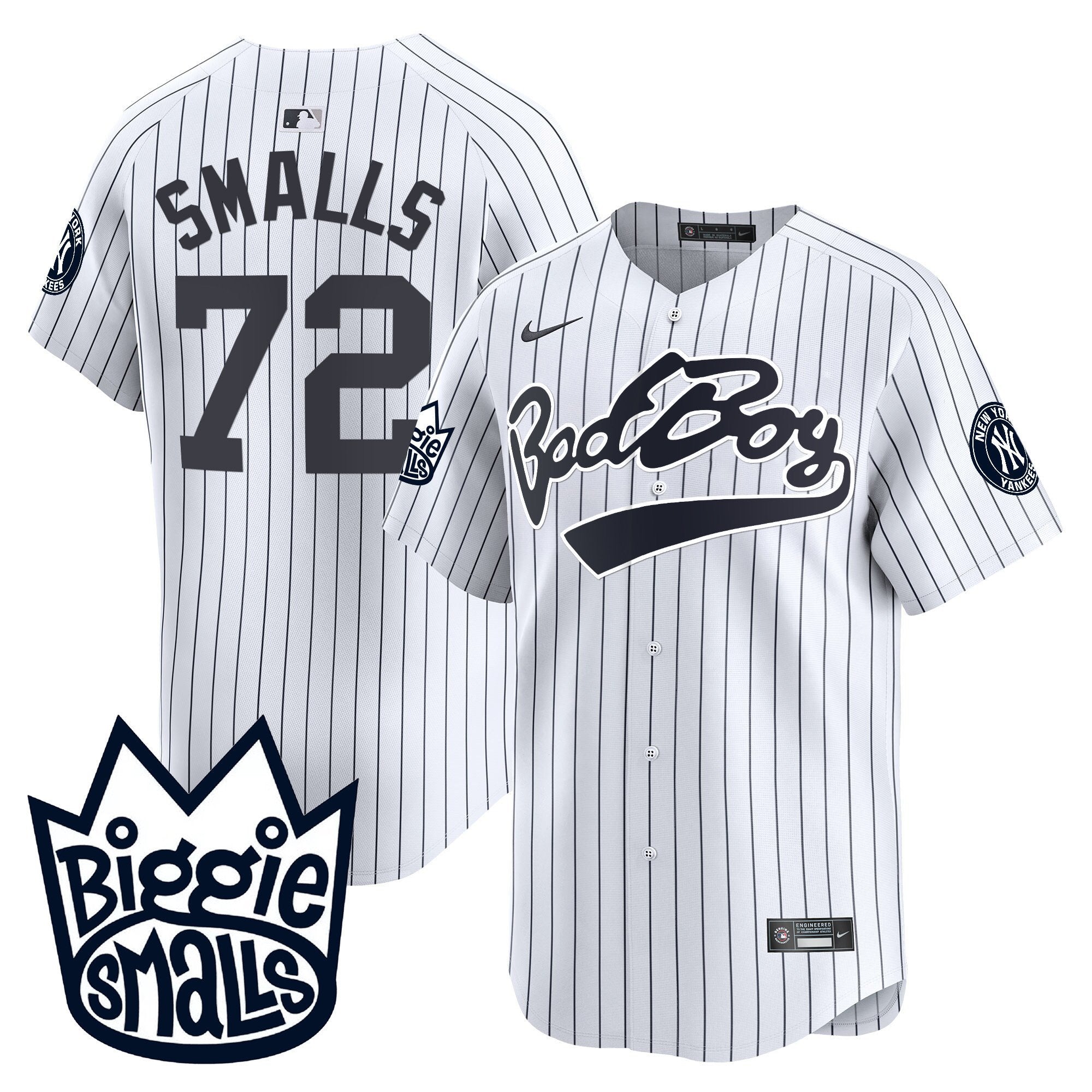 Men's New York Yankees Biggie Smalls Vapor Premier Limited Jersey - All Stitched - White, #72 Smalls
