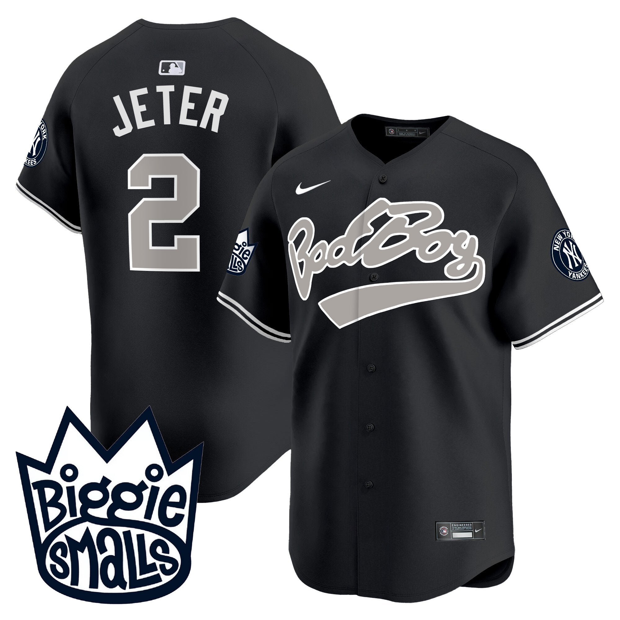 Men's New York Yankees Biggie Smalls Vapor Premier Limited Jersey - All Stitched - Black, Derek Jeter