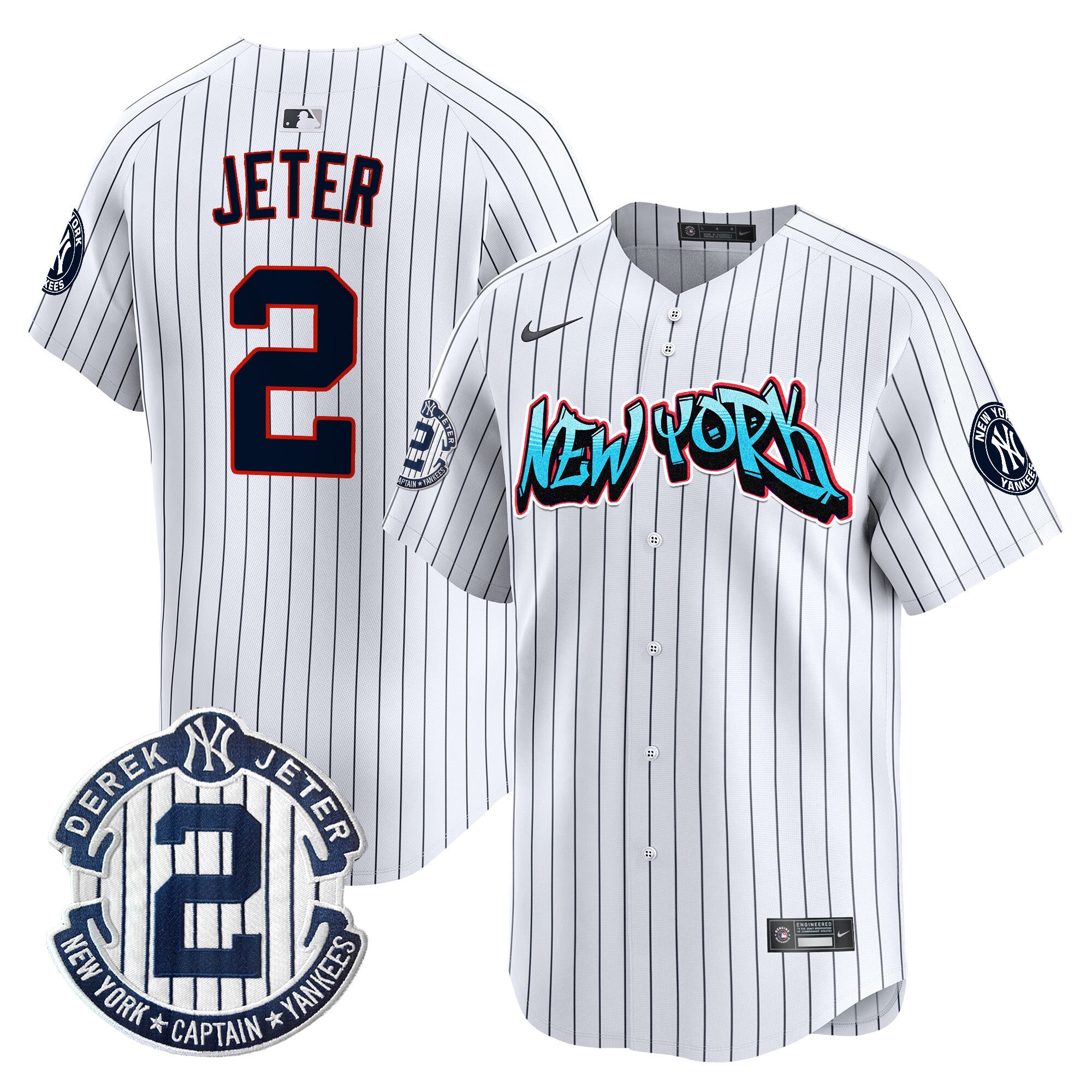 Men's New York Yankees Graffiti Vapor Premier Limited Jersey - All Stitched - Pinstripe, Derek Jeter