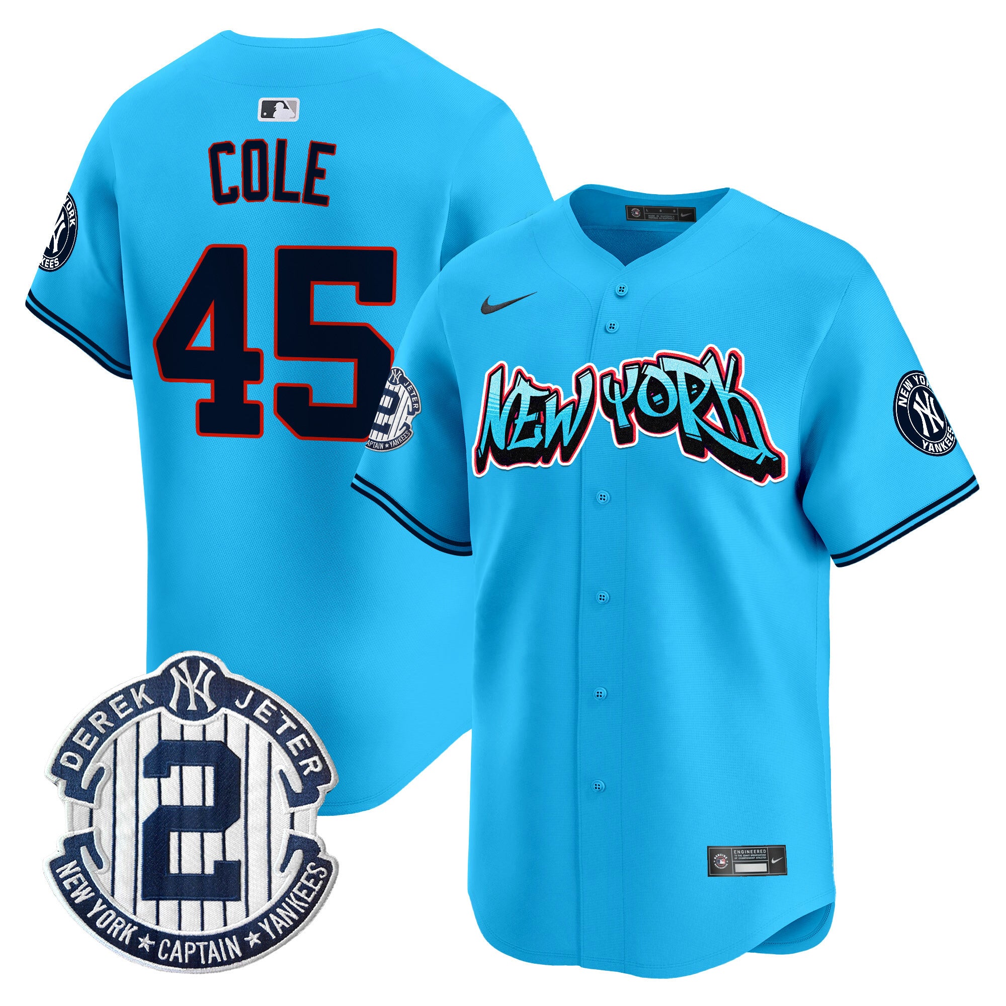 Men's New York Yankees Graffiti Vapor Premier Limited Jersey - All Stitched - Light Blue, Gerrit Cole