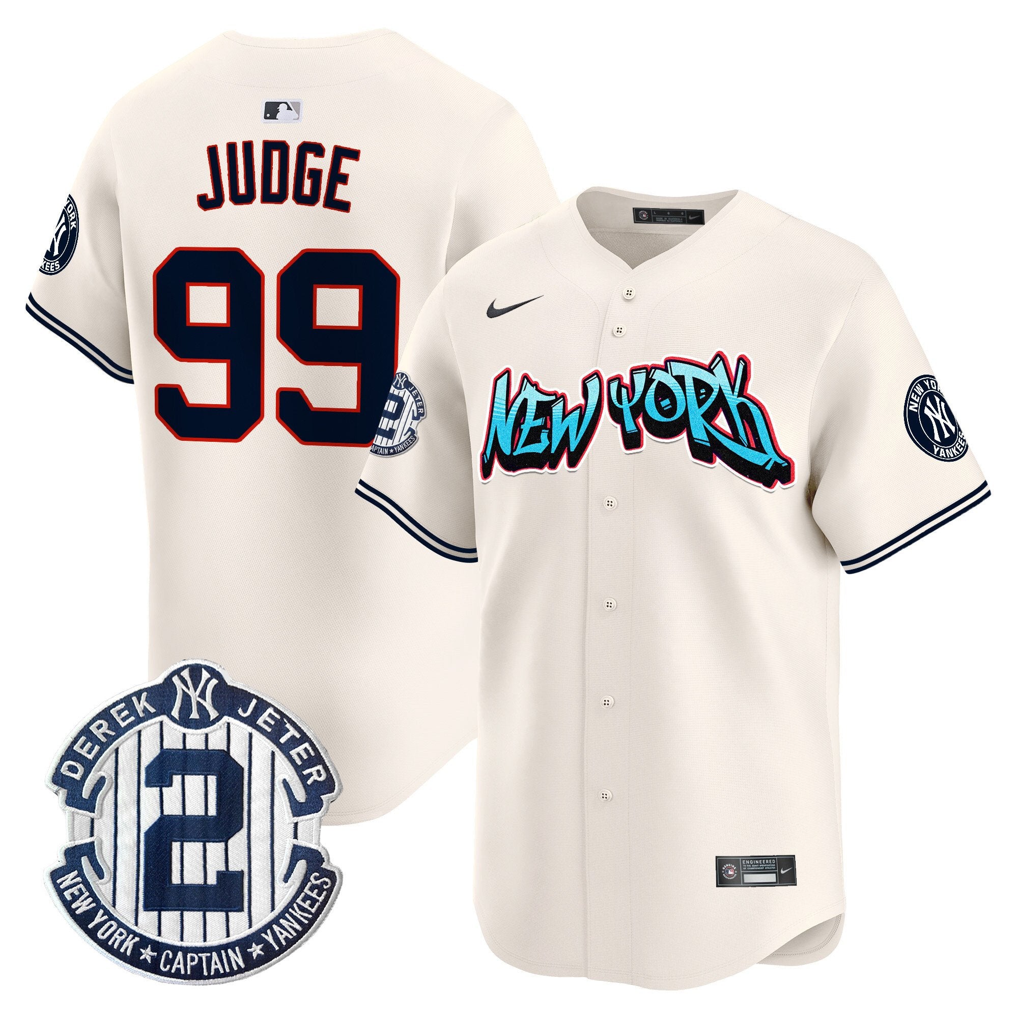 Men's New York Yankees Graffiti Vapor Premier Limited Jersey - All Stitched - Cream, Aaron Judge