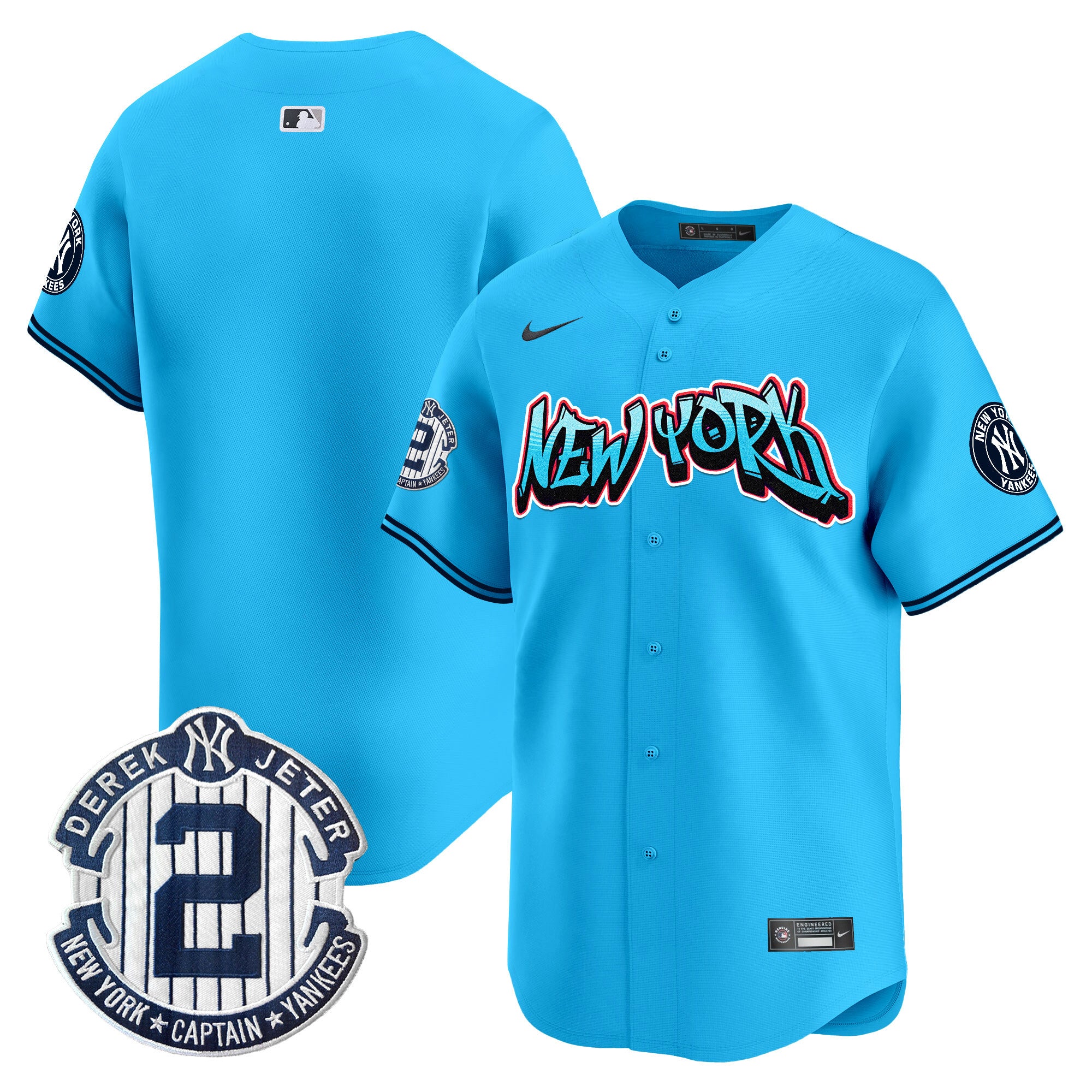 Men's New York Yankees Graffiti Vapor Premier Limited Jersey - All Stitched - Light Blue, Team