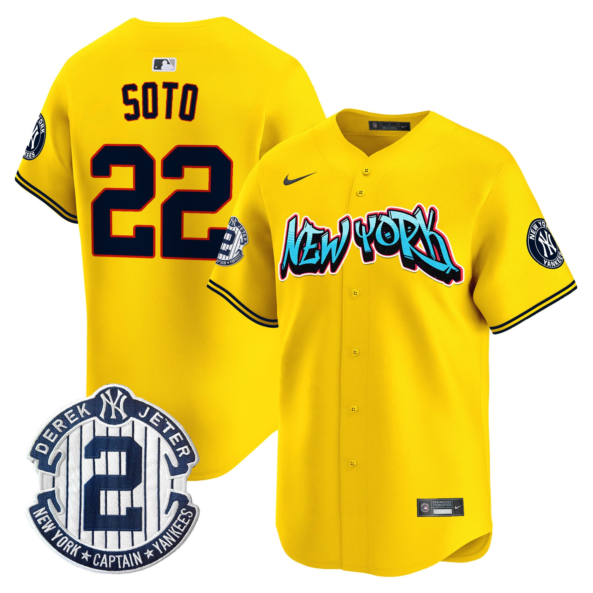 Men's New York Yankees Graffiti Vapor Premier Limited Jersey - All Stitched - Gold, Juan Soto